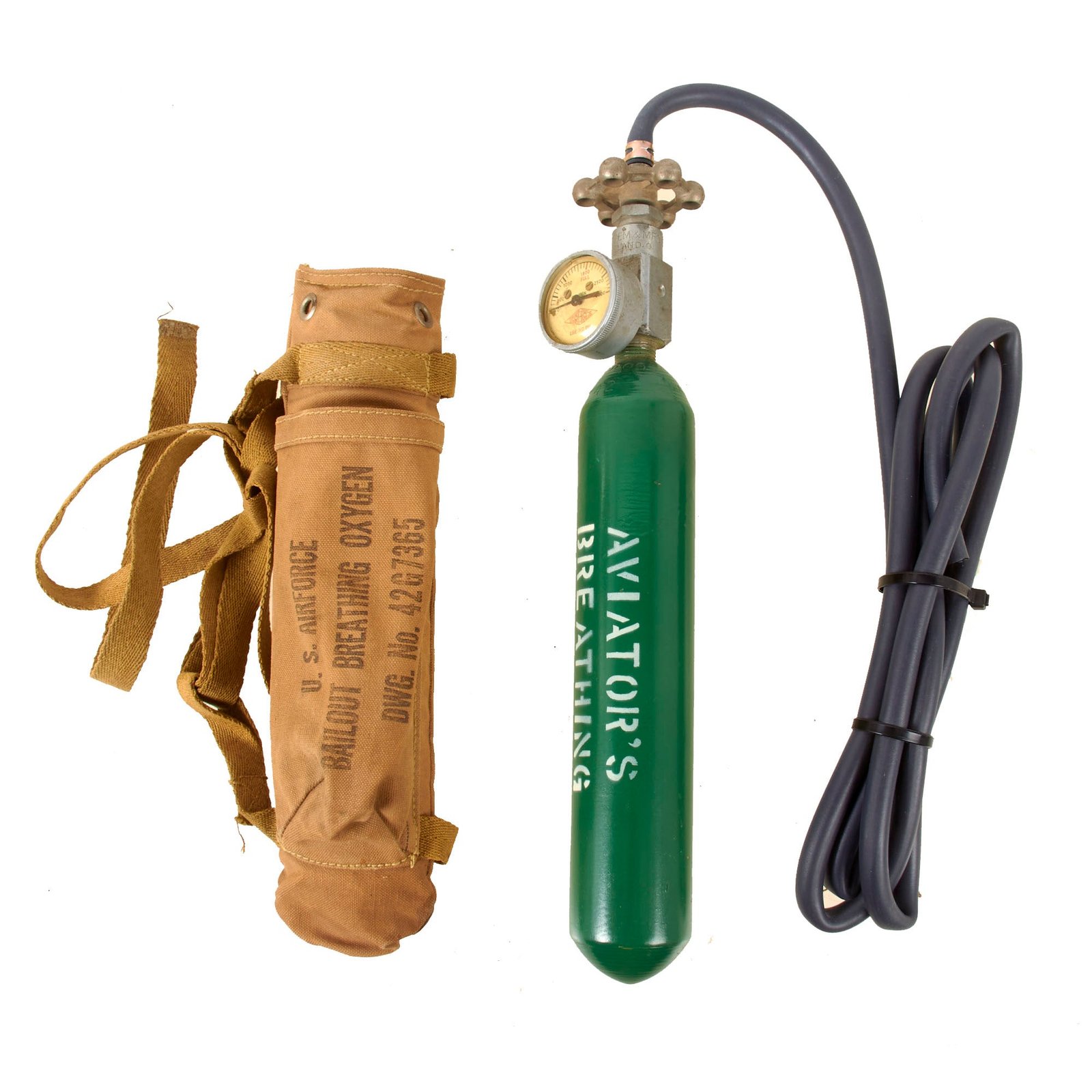 Original U.S. WWII Army Air Forces Bailout Breathing Oxygen Bottle with Carrier