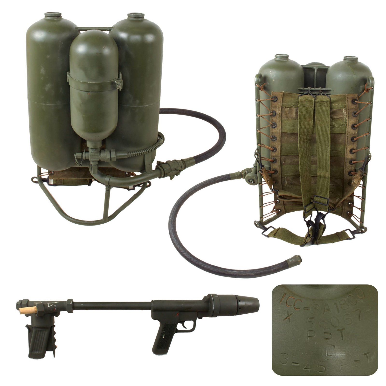 Original U.S WWII Inert M2 Flamethrower with Reproduction Wand - Dated March 1945 - Deactivated