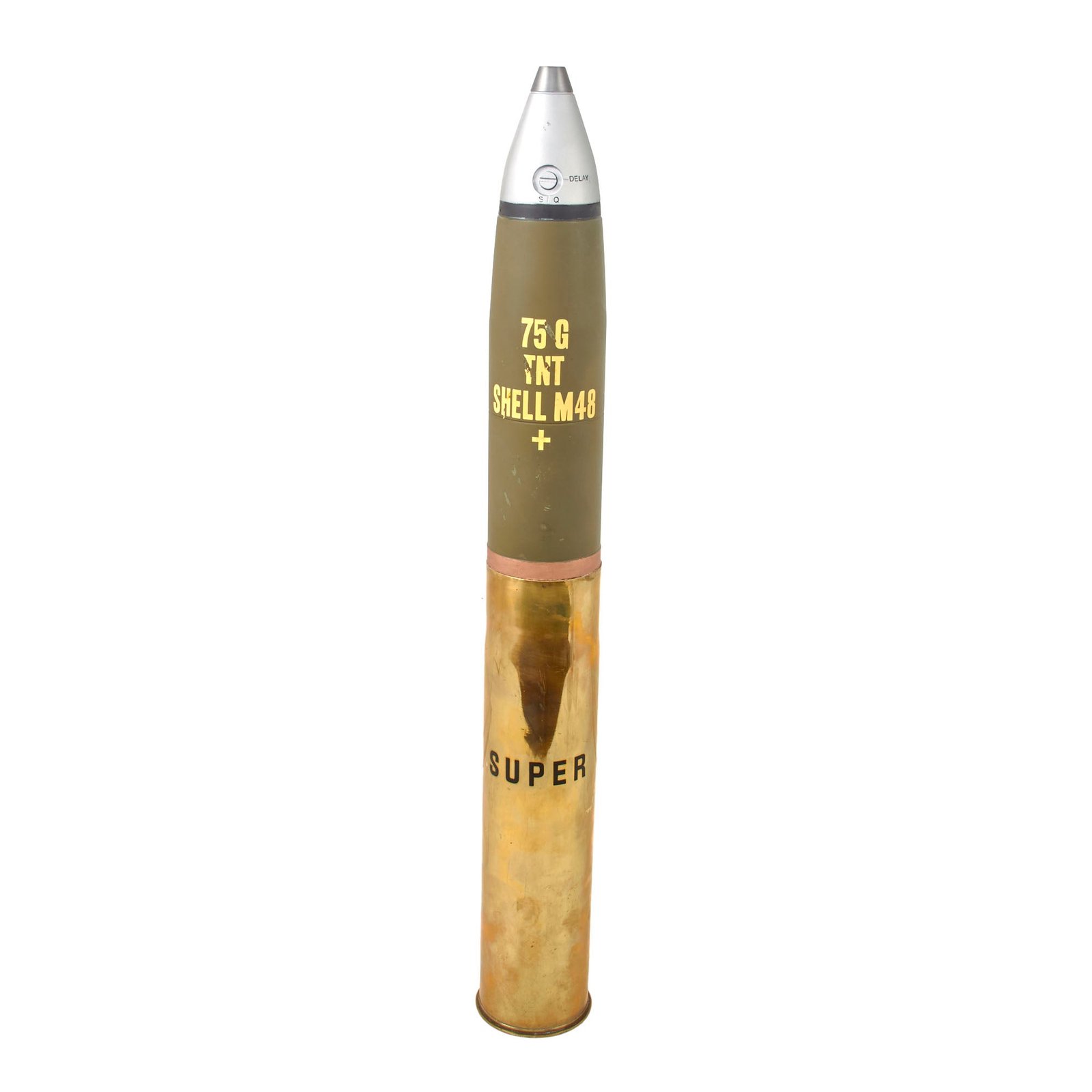 Original U.S. WWII Inert Restored & Reworked 75mm Shell M48 with Reproduction Projectile & Fuze - Original Casing