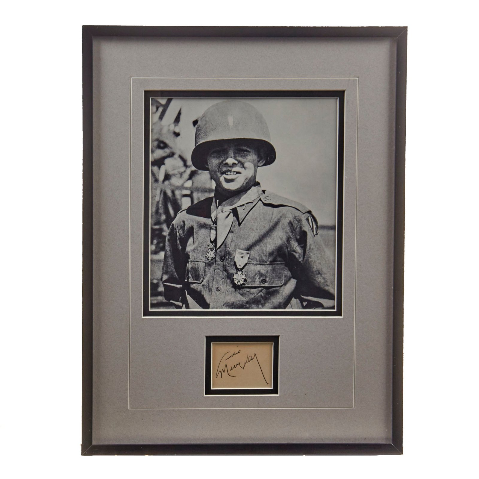 Original U.S. WWII Framed Photo & Autograph of Medal of Honor Recipient Audie Murphy with Certificate of Authenticity - Most Highly Decorated Soldier in U.S. History - 12¼ x 16¼”