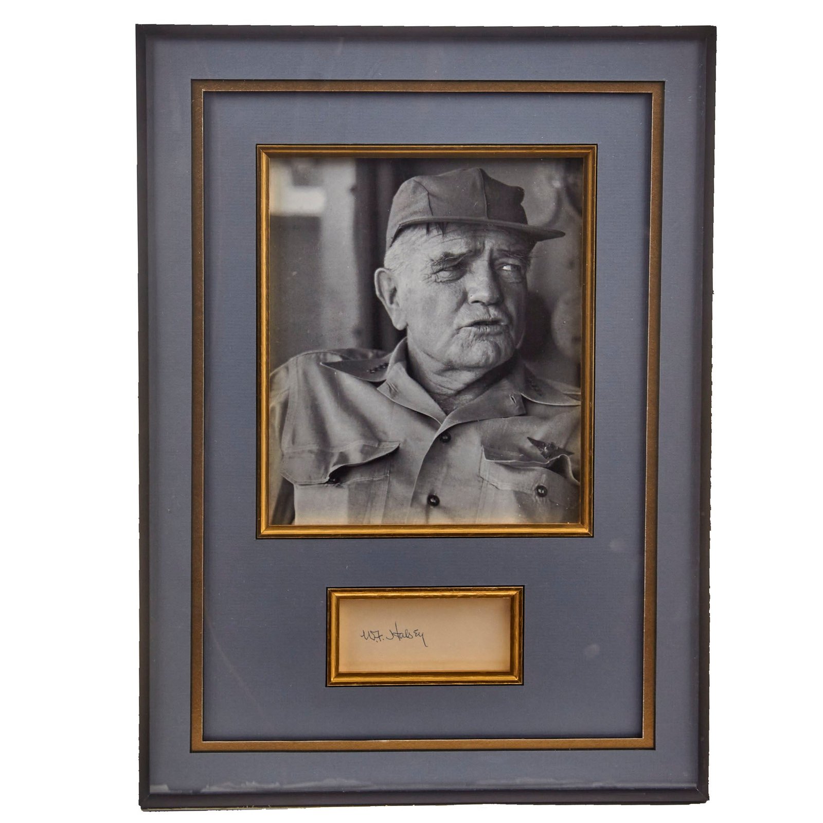Original U.S. WWII Framed Photo & Autograph of Admiral William F. Halsey Jr. with Certificate of Authenticity - 12 ½ x 17”
