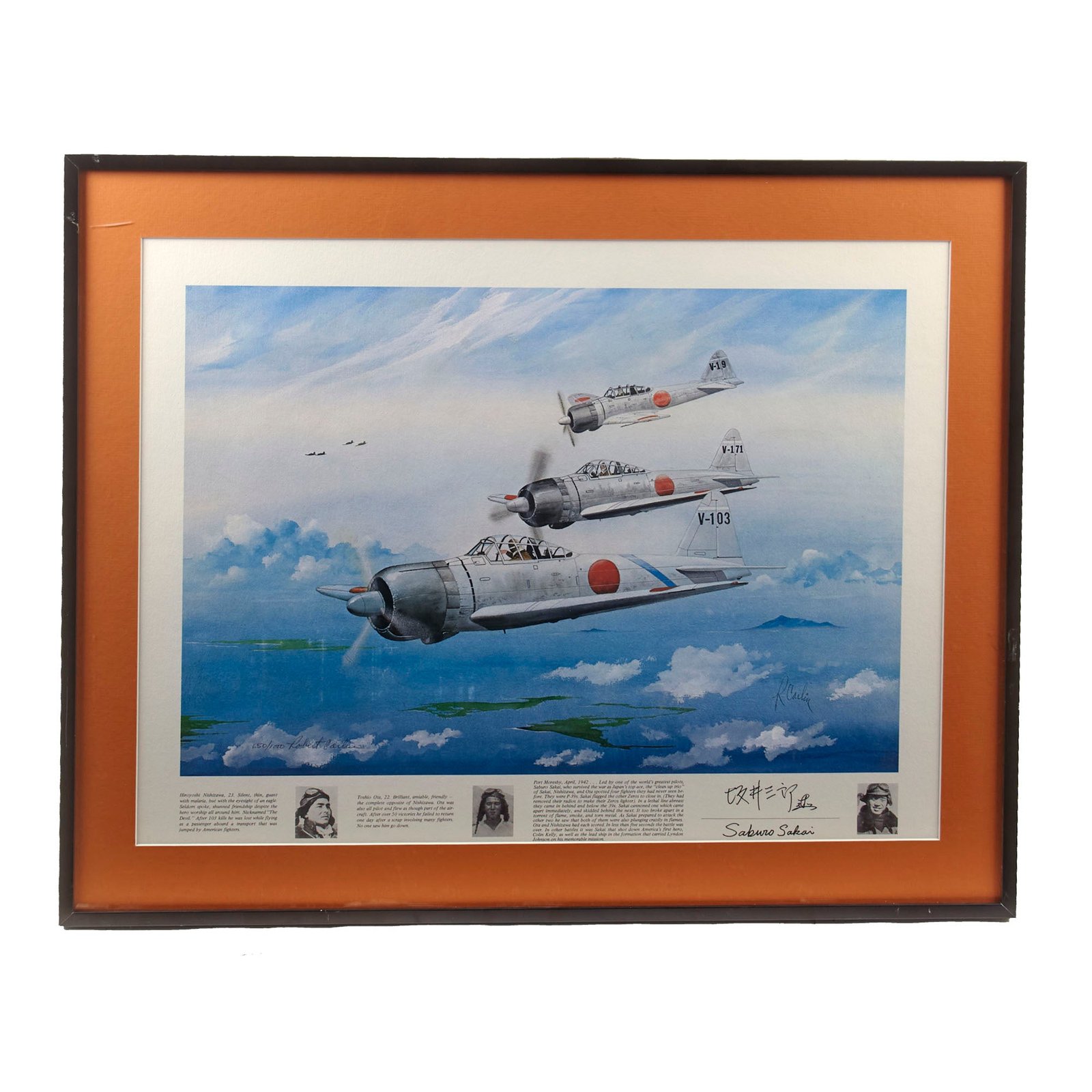 Original Signed Limited Edition Print: Framed Saburō Sakai by Robert Carlin Signed by Saburo Sakai - 650/1000 - 22¼ x 26¼”