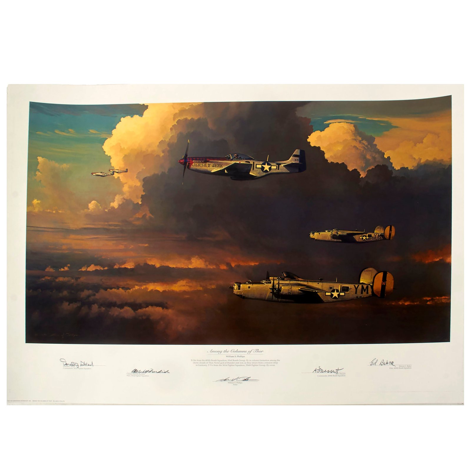 Original Signed Limited Edition Print: “Among the Columns of Thor” by William S. Phillips, Signed By Four Fighter & Bomber Pilots - 223/1000 - 24 x 33”