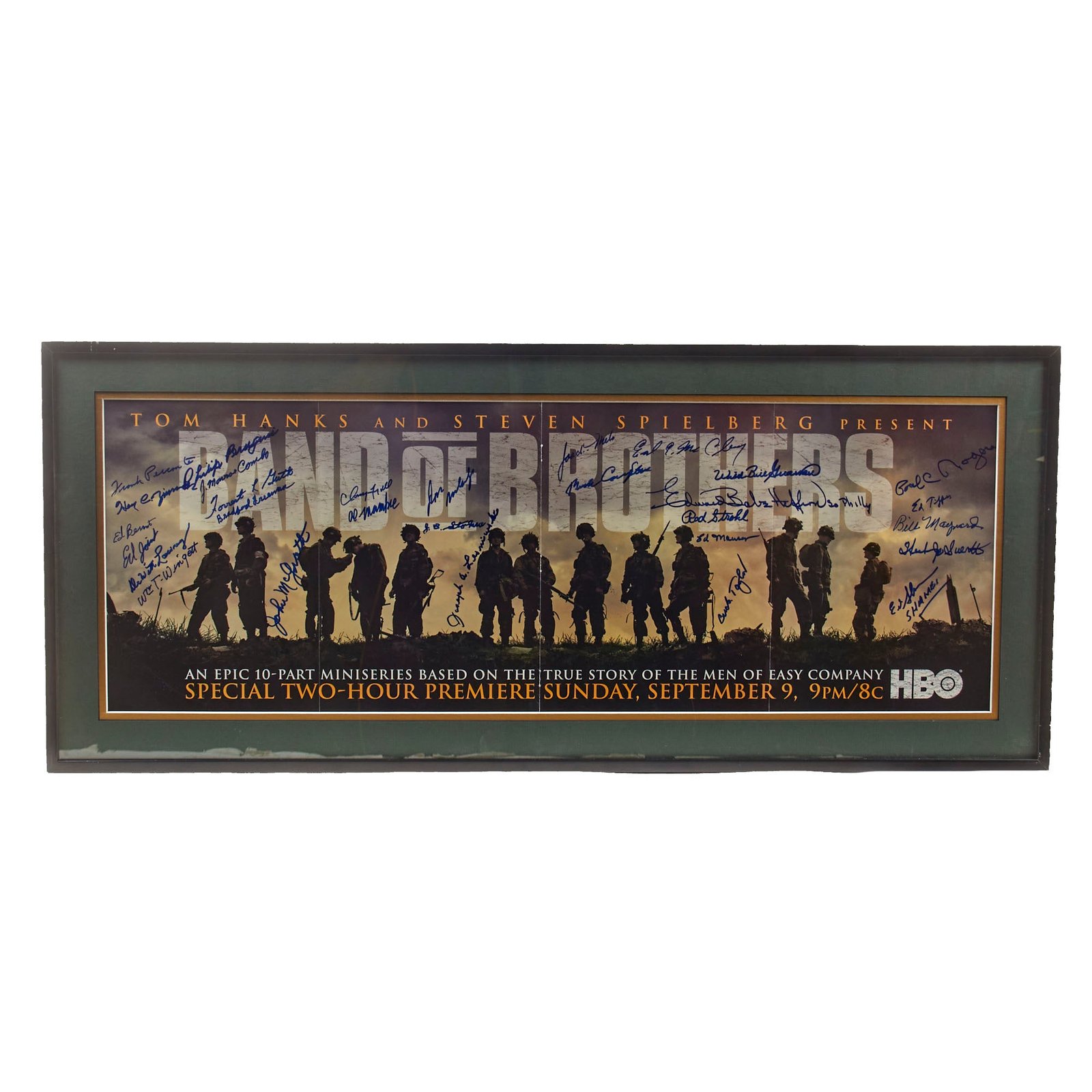Original U.S. WWII Framed “Band of Brothers” Poster with 29 Total Signatures of Veterans - 14¼ x 33¼”