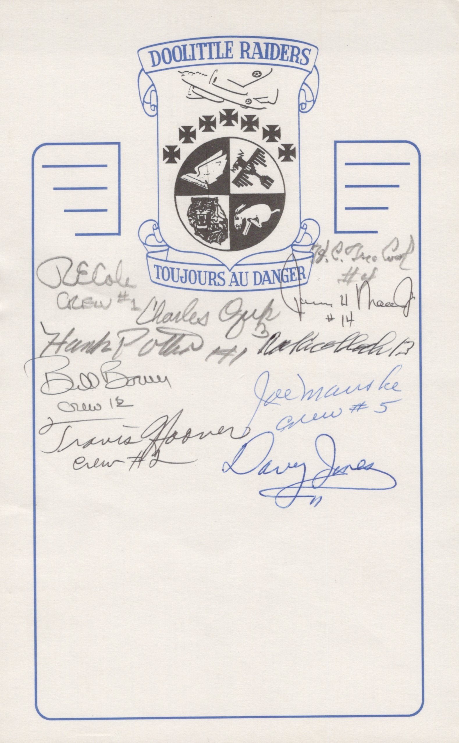 Original U.S. WWII Doolittle Raiders Autographs - 10 Signatures Total