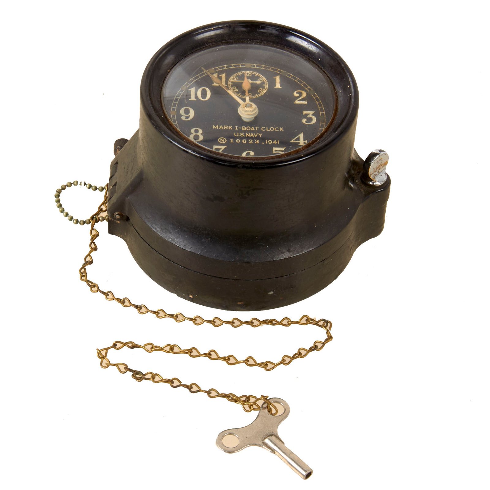 Original WWII U.S. Navy Type Mark I Boat Clock by Seth Thomas with Winding Key - Dated 1941 - Fully Functional