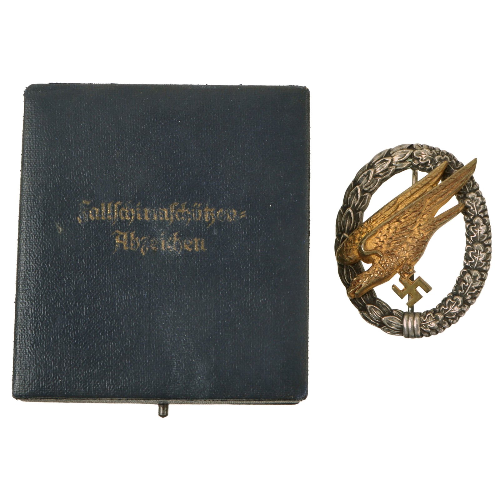 Original German WWII Cased Early Tombak Luftwaffe Paratrooper Fallschirmjäger Badge by C.E. Juncker - Parachutist Badge