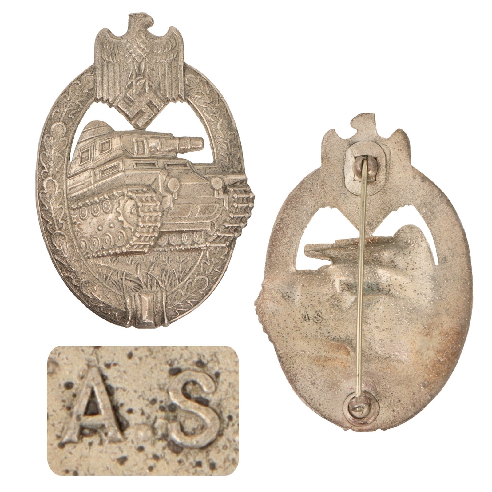 Original German WWII Silver Grade Panzer Assault Tank Badge by Adolf Scholtze of Grünwald - Scoop Back Style