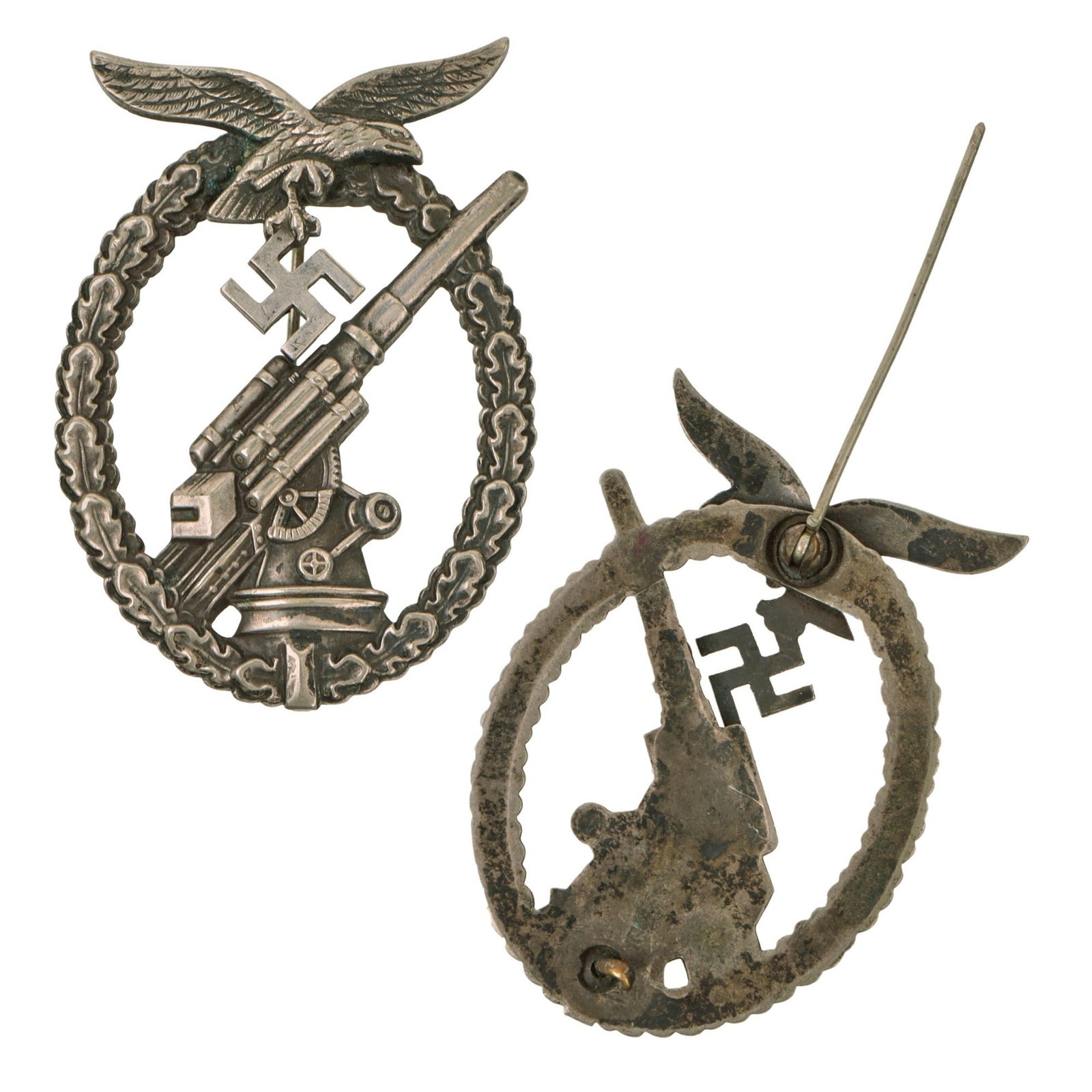 Original German WWII Early Tombak Luftwaffe Anti-Aircraft Flak Battle Badge - Unmarked