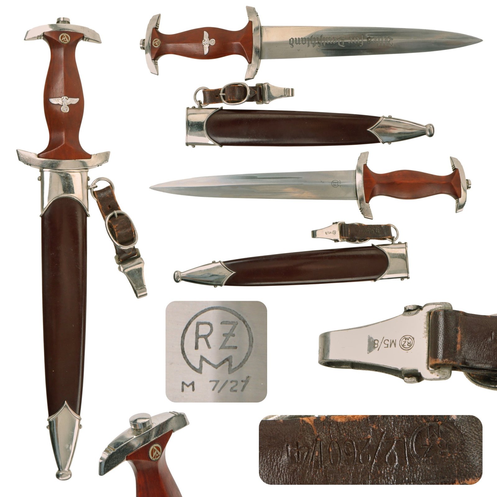 Original German WWII Excellent SA Dagger by Lauterjung & Sohn PUMA-Werk with Scabbard and Hanger - RZM M7/27