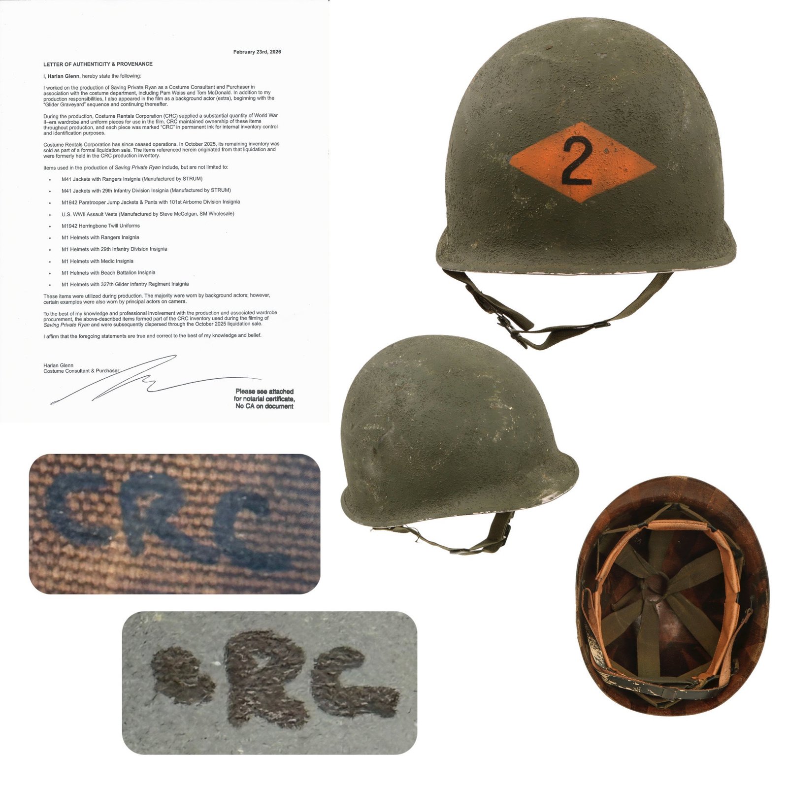 Original U.S. M1 Helmet Used in Saving Private Ryan – 2nd Ranger Battalion – With Copy of Notarized Letter of Authenticity