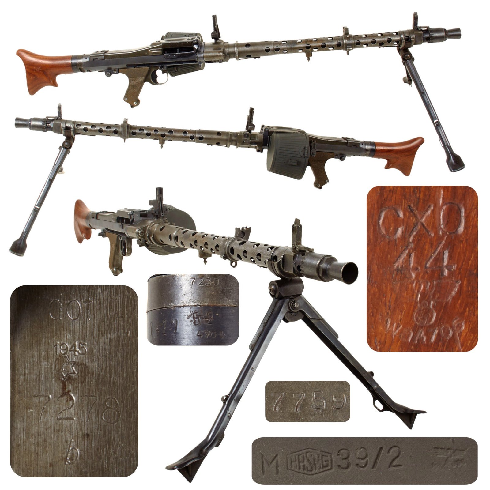 Original German WWII MG 34 Display Machine Gun Serial 7278 b by Waffenwerke Brünn with WWII Marked Basket Belt Carrier - dated 1945