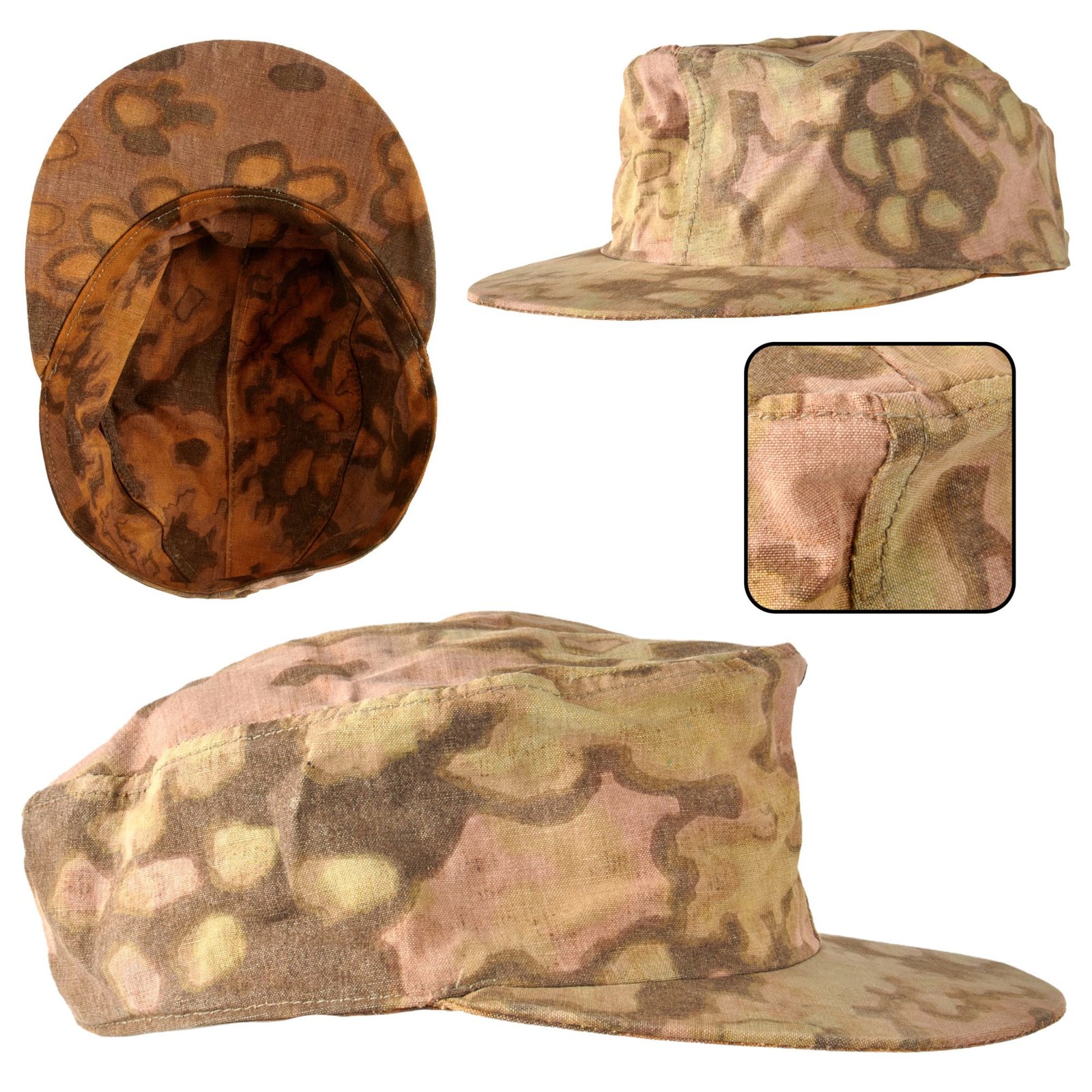 Original German WWII Reversible Waffen SS Field-Made Cap Made from Eichenlaubmuster Oak Pattern Camouflage