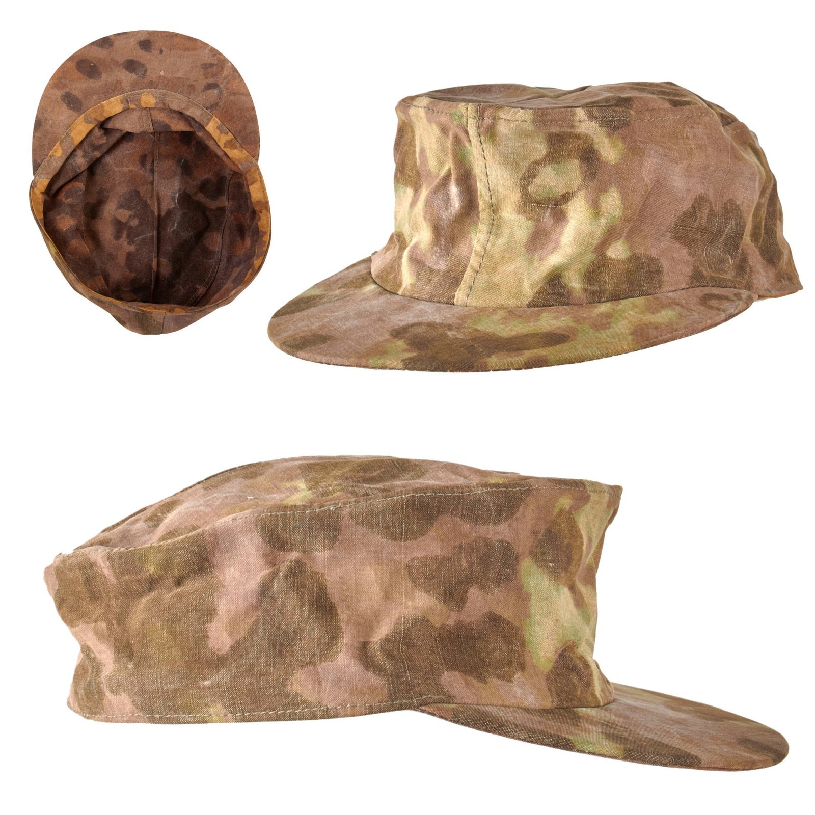 Original German WWII Reversible Waffen SS Field-Made Cap Made from Eichenlaubmuster Oak Pattern Camouflage