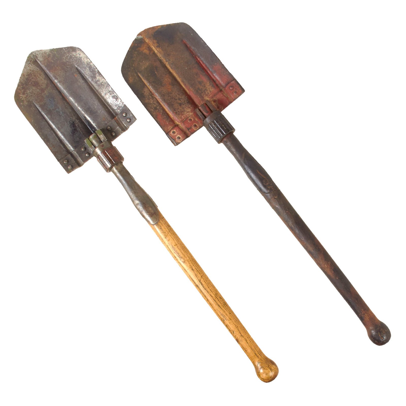 Original German WWII Pair of Two Folding Shovels Klappspaten with Maker Markings