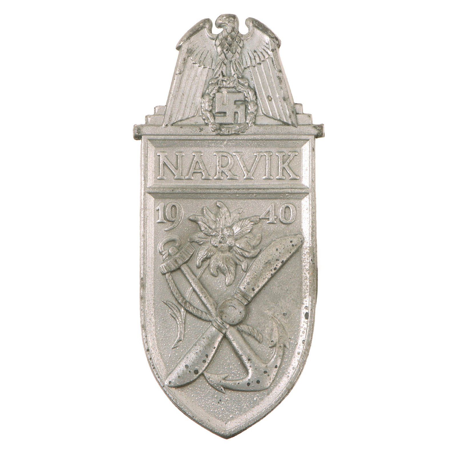 Original German WWII Heer and Luftwaffe Narvik Shield Award with Intact Prongs - Narvikschild