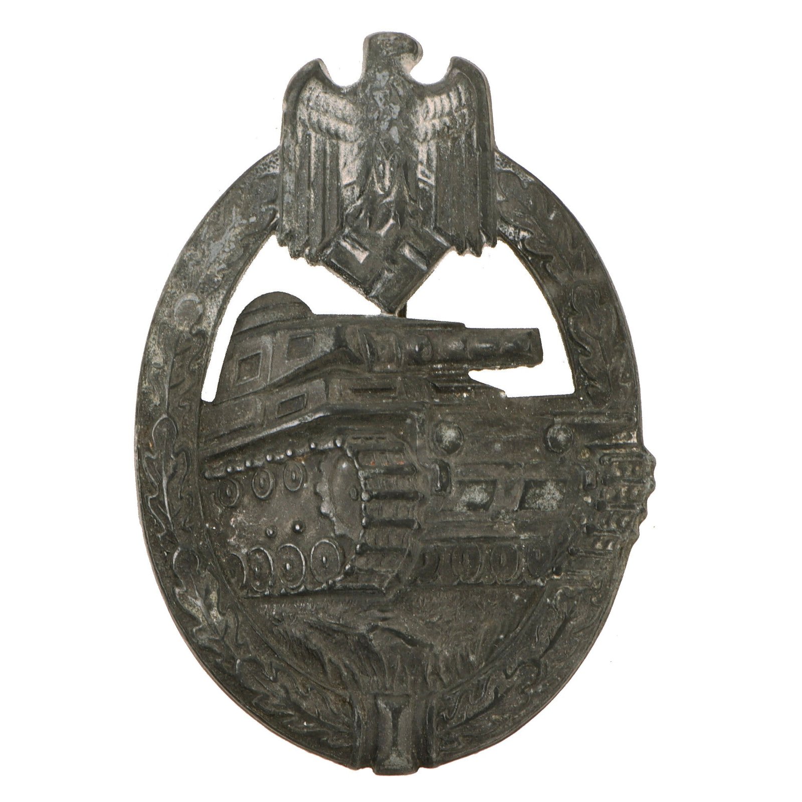 Original German WWII Silver Grade Panzer Assault Tank Badge by Hermann Aurich of Dresden