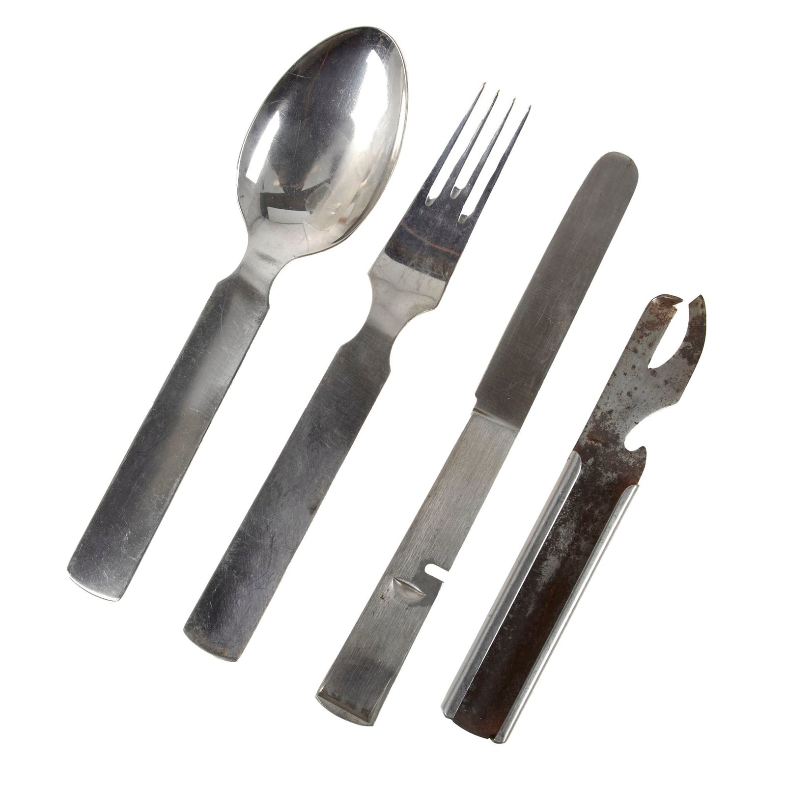Original German WWII Mess Kit Utensil Set Dated 1942 - Steel and Stainless Steel