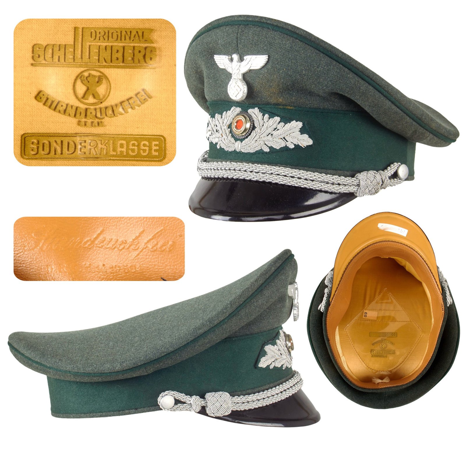 Original German WWII Forestry Service Officers Schirmmütze Visor Crush Cap by Schellenberg - Size 59