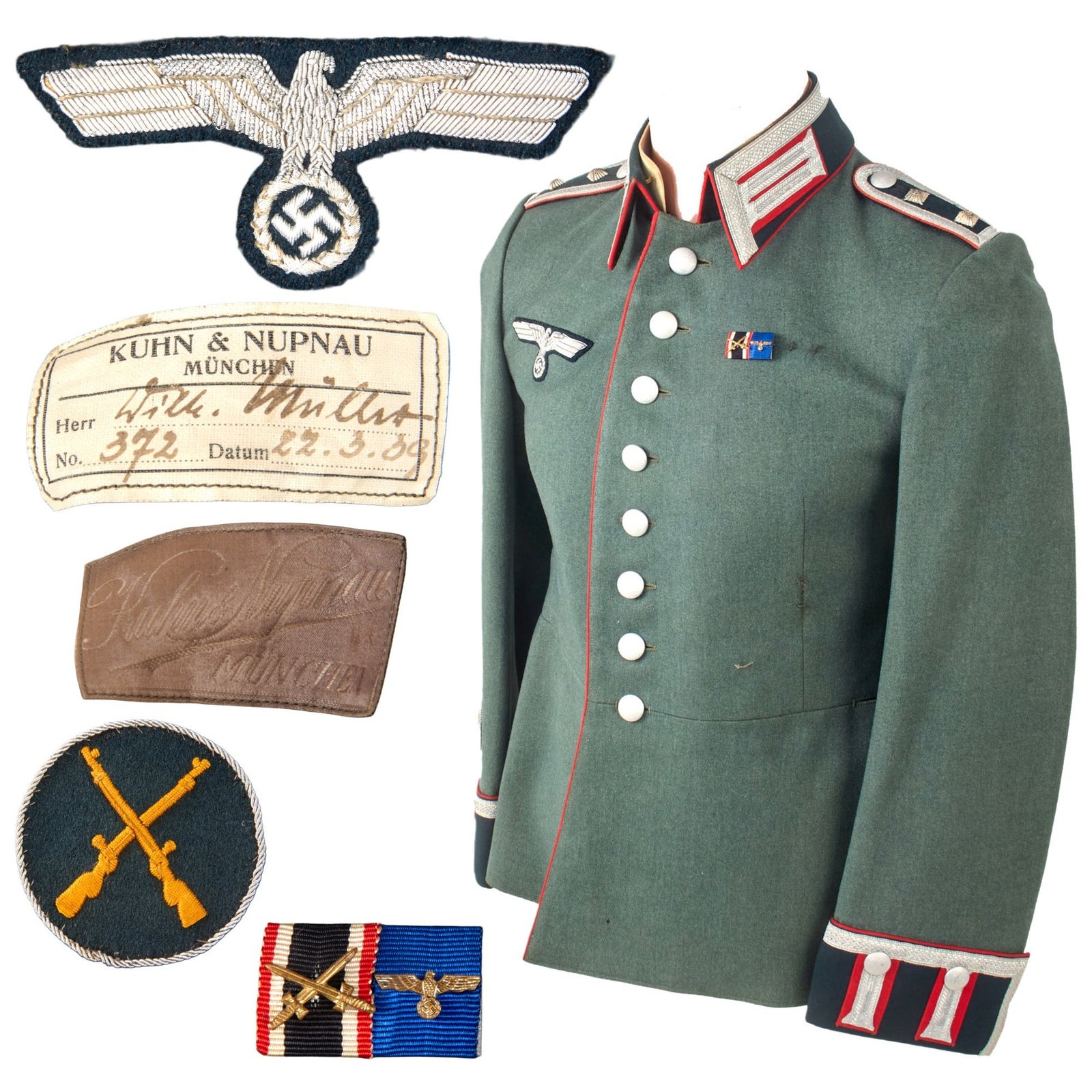 Original German WWII Named Heer Army Artillery Oberfeldwebel NCO M35 Waffenrock Dress Tunic by Kuhn & Nupnau with Medal Bar