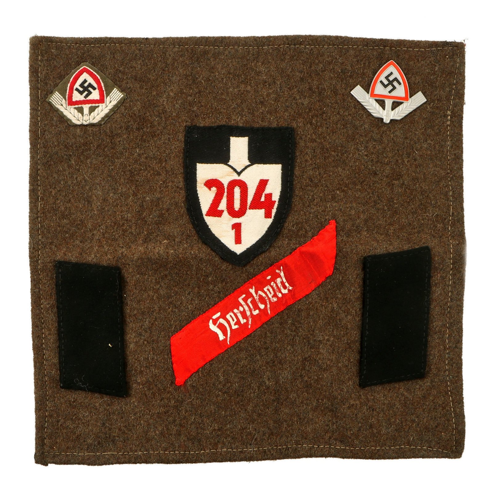Original German WWII Reichsarbeitsdienst RAD Labor Service Insignia Grouping Attached to Uniform Fabric