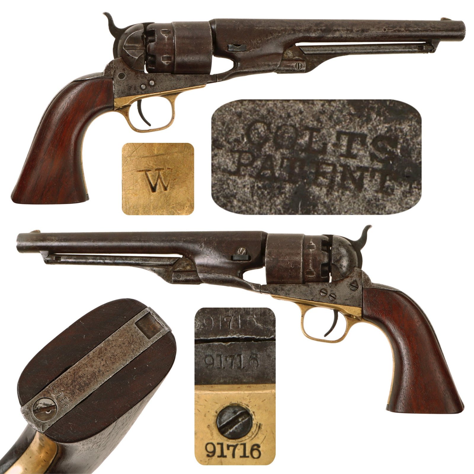 Original U.S. Civil War Colt Model 1860 Army .44cal Percussion Revolver Made in 1863 with Replaced Grip - Serial 91716