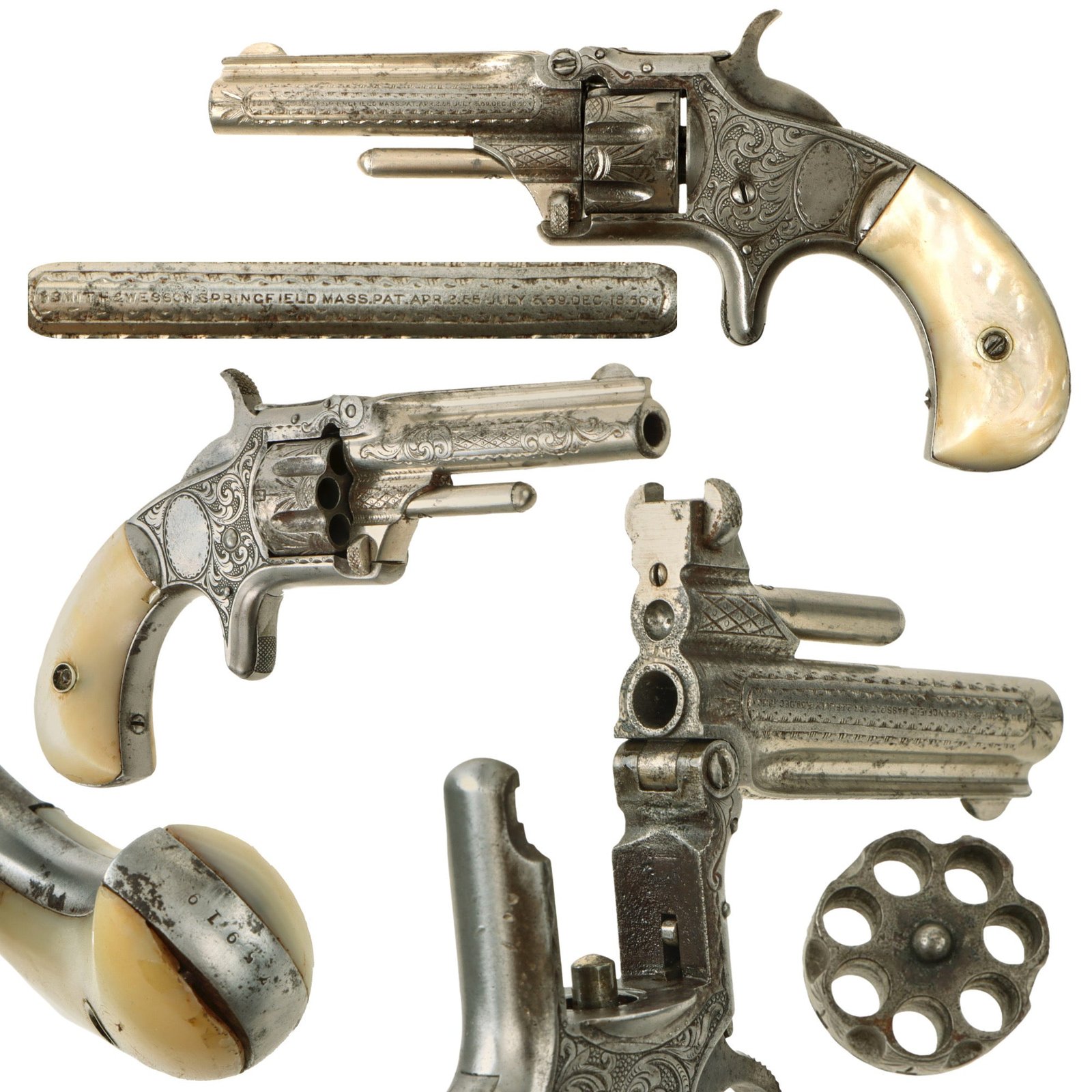 Original U.S. Smith & Wesson Engraved Model 1 3rd Issue .22 Short Revolver with Mother of Pearl Grips - Serial 75919