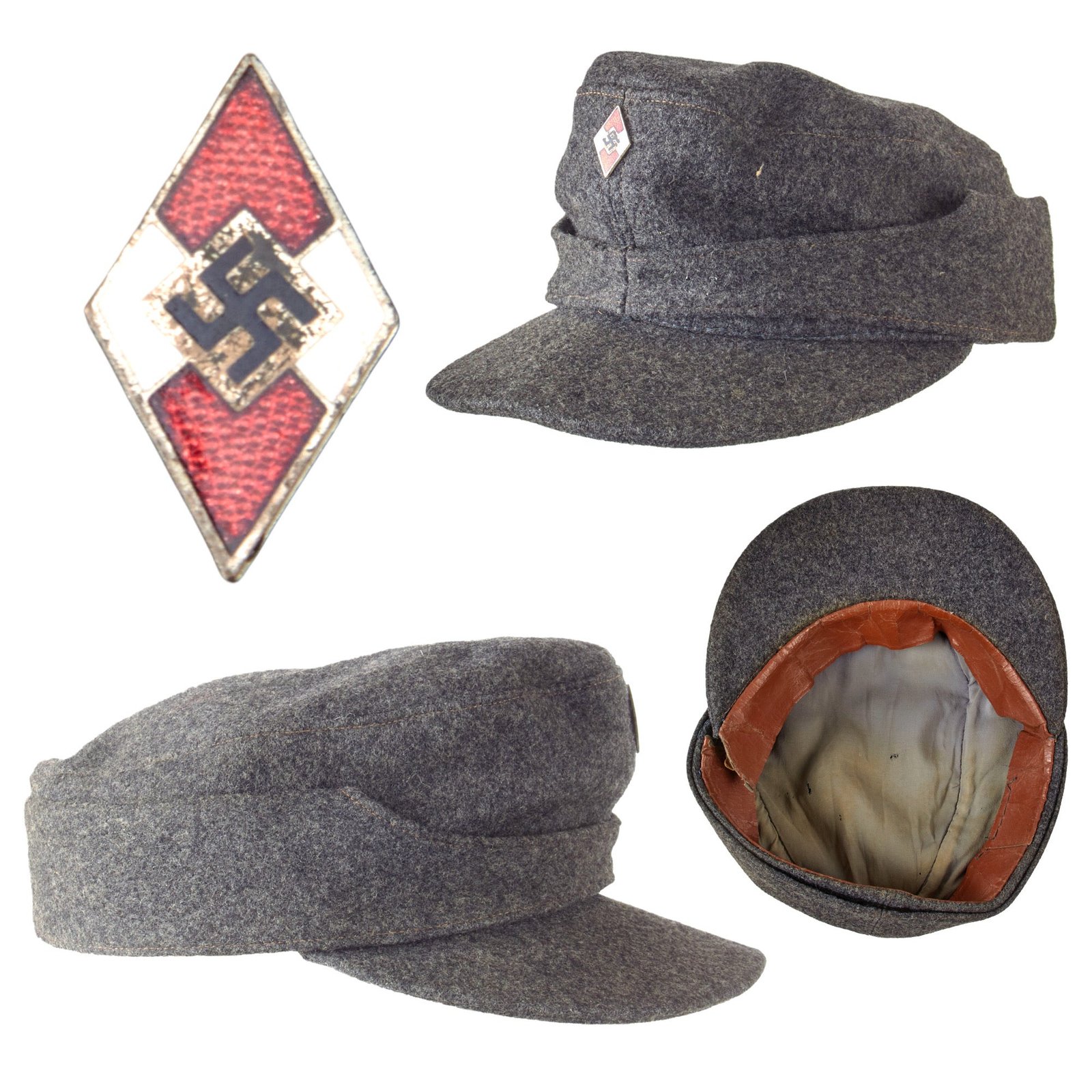 Original German WWII HJ Flak Helper M43 Feldmütze Field Cap with Badge by Frank & Reif - RZM M1/102