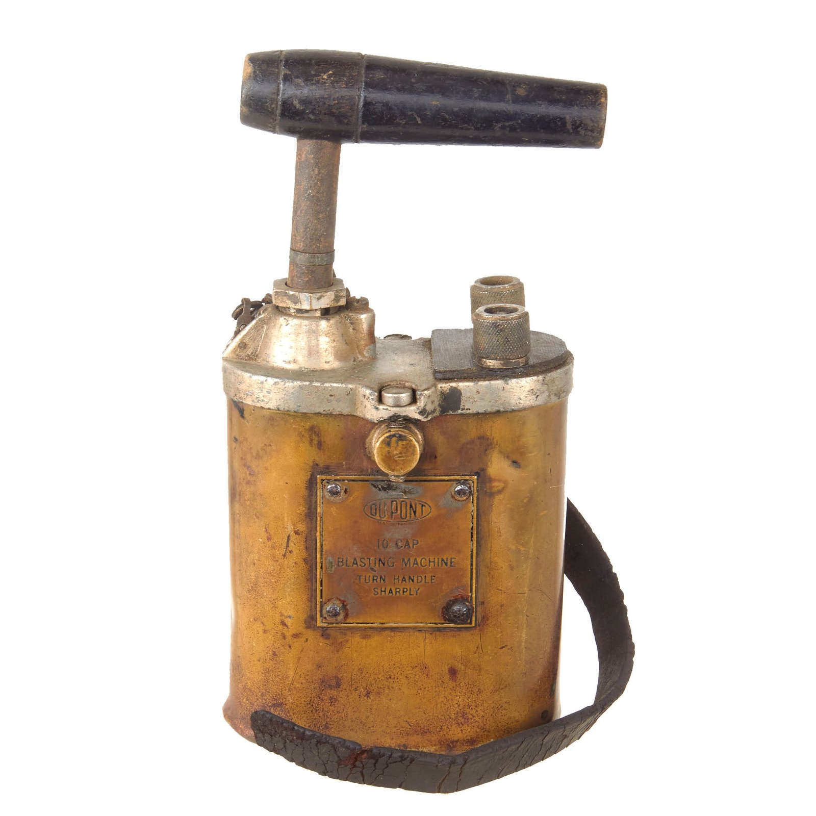 Original U.S. WWII Era DuPont Engineers 10 Cap Blasting Machine with Handle & Torn Leather Strap