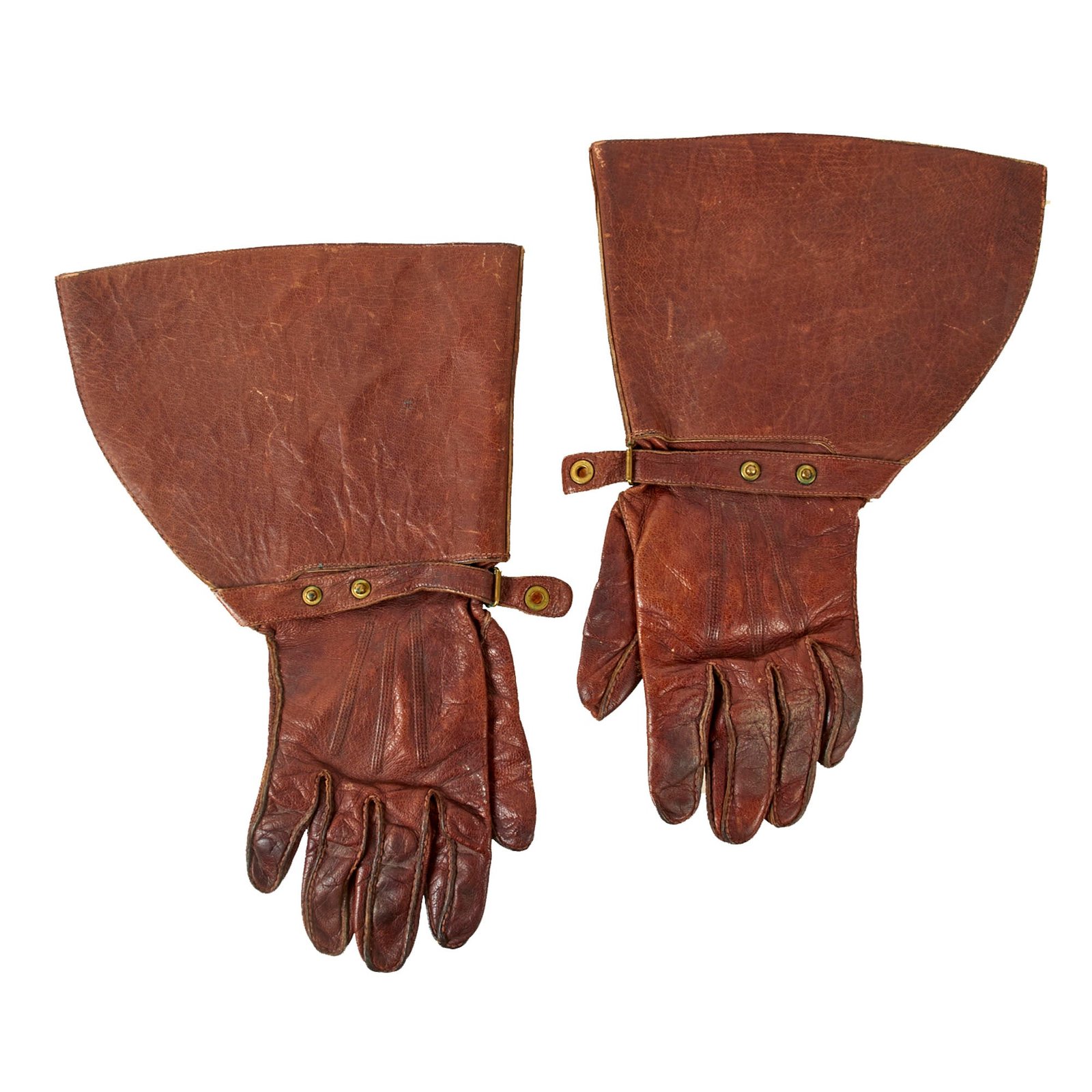 Original U.S. WWI Air Service Pilot’s Flight Gauntlet Gloves with Acme Snaps - Size 8 1/2