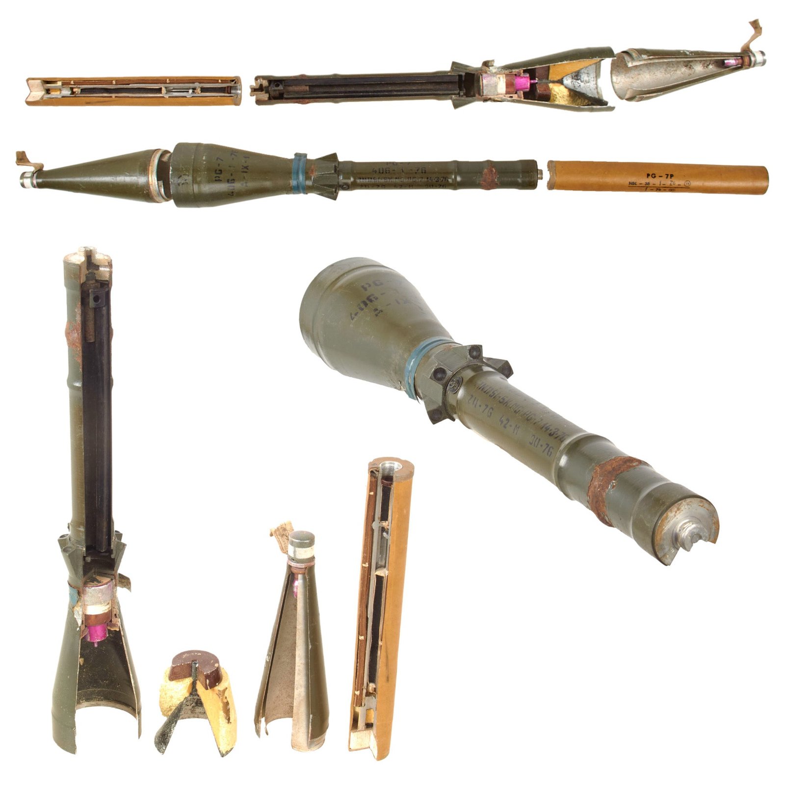 Original Soviet GWOT Era Inert RPG-7 Cutaway Round with Cutaway Propelling Charge Container