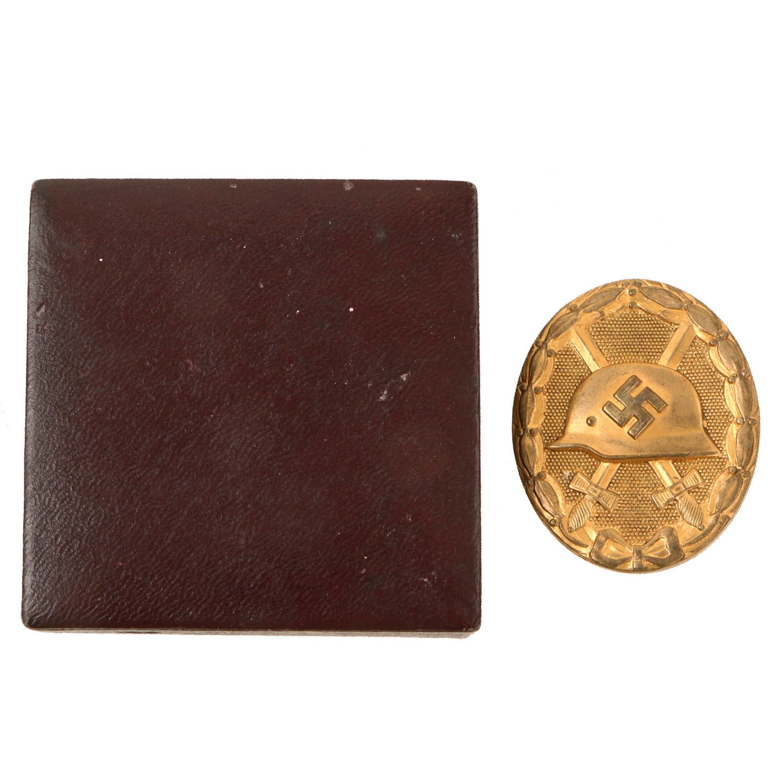 Original German WWII Excellent Early Brass Construction Cased First Class Gold Wound Badge by Main Mint of Vienna