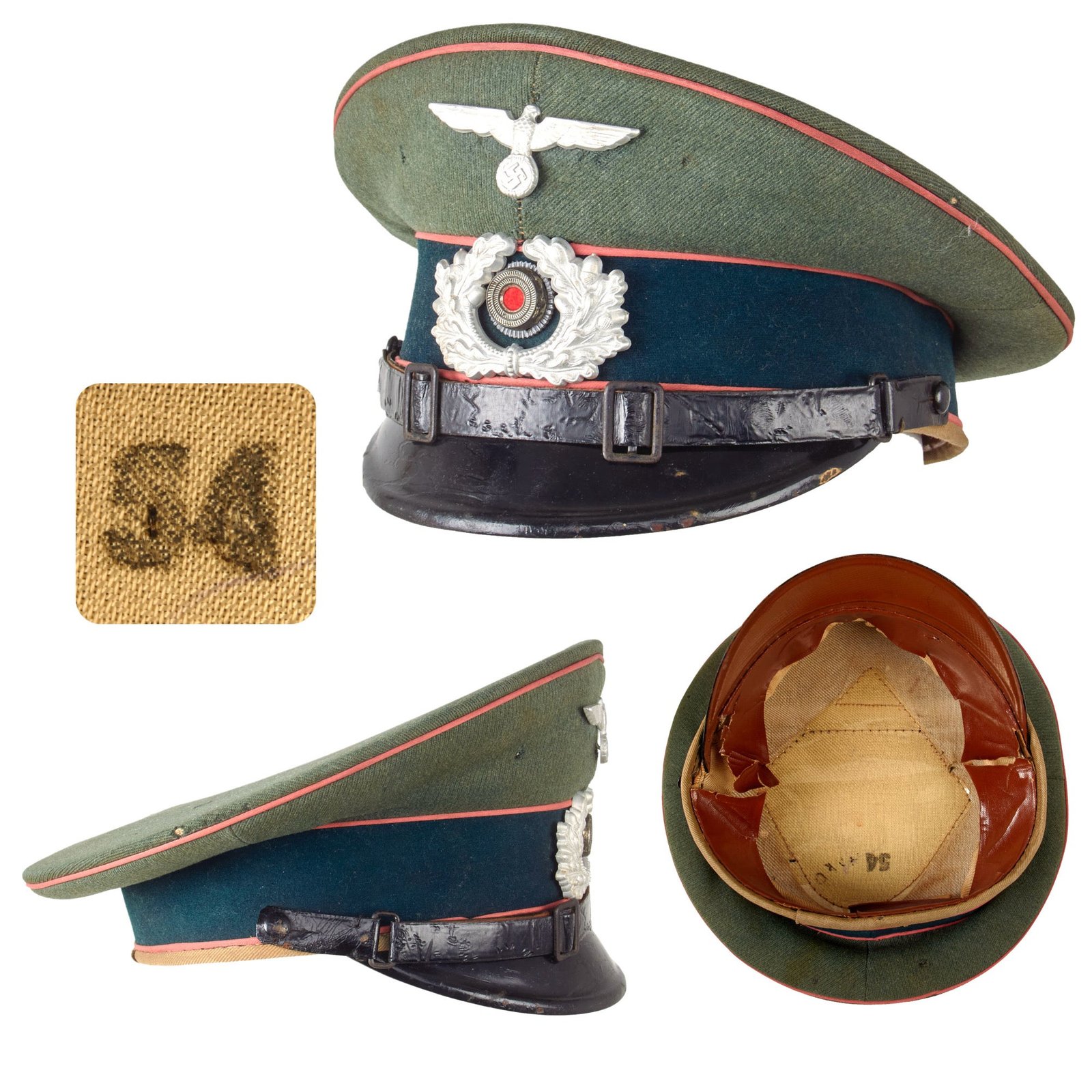 Original German WWII Army Heer Panzer EM/NCO Schirmmütze Visor Cap - Size 54
