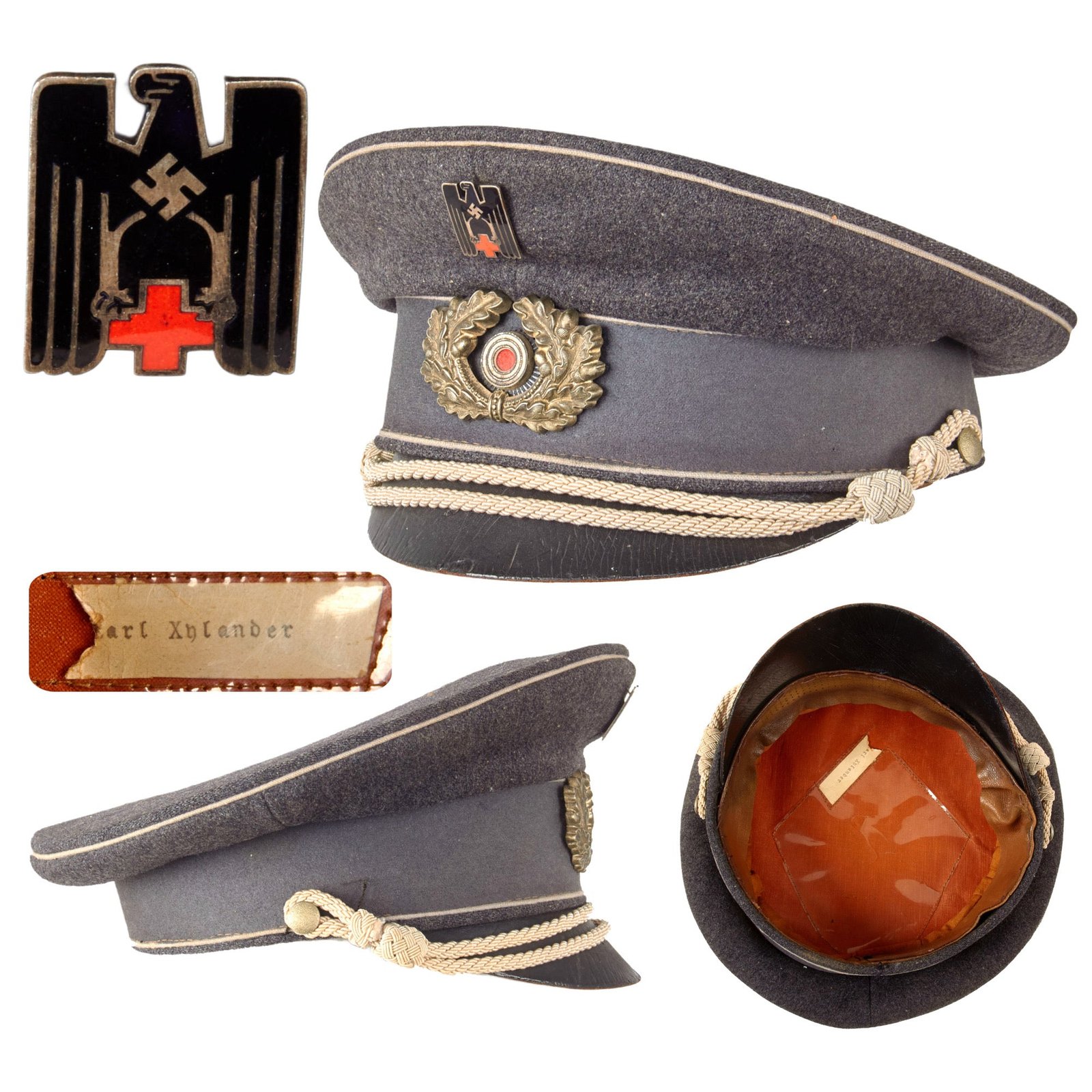 Original German WWII Named Red Cross DRK Officer Schirmmütze Visor Cap - Deutsches Rotes Kreuz