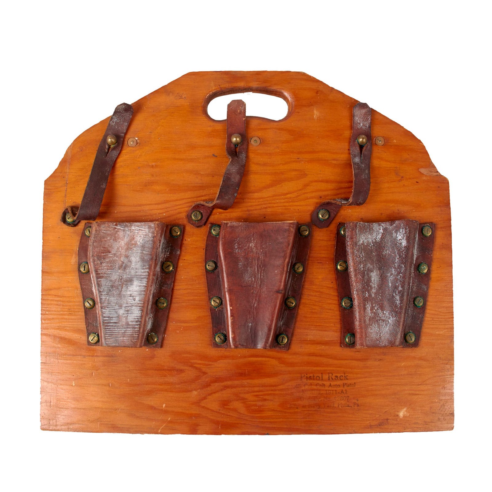 Original U.S. WWII Navy Colt .45 1911 Automatic Pistol Rack - Wood & Leather Construction