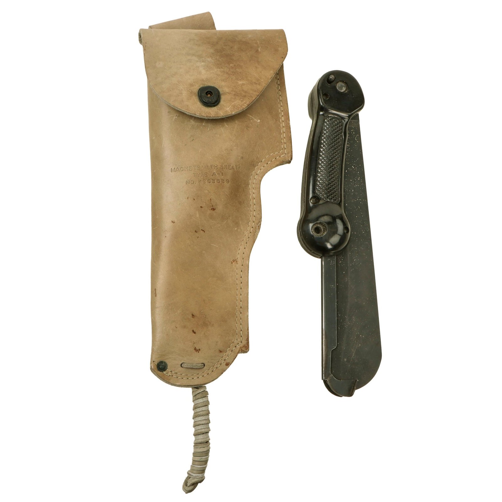 Original U.S. WWII Unissued USAAF Imperial Folding Survival Machete Type A-1 with Scabbard & Whetstone