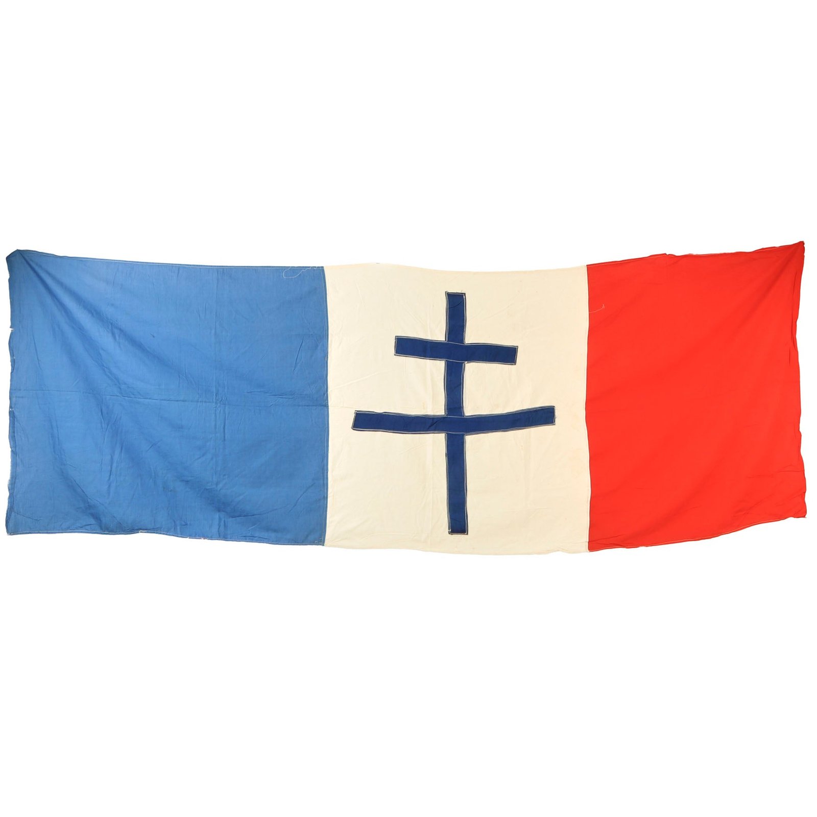 Original France WWII Very Large Free French Cross of Lorraine Flag - 34 x 98”