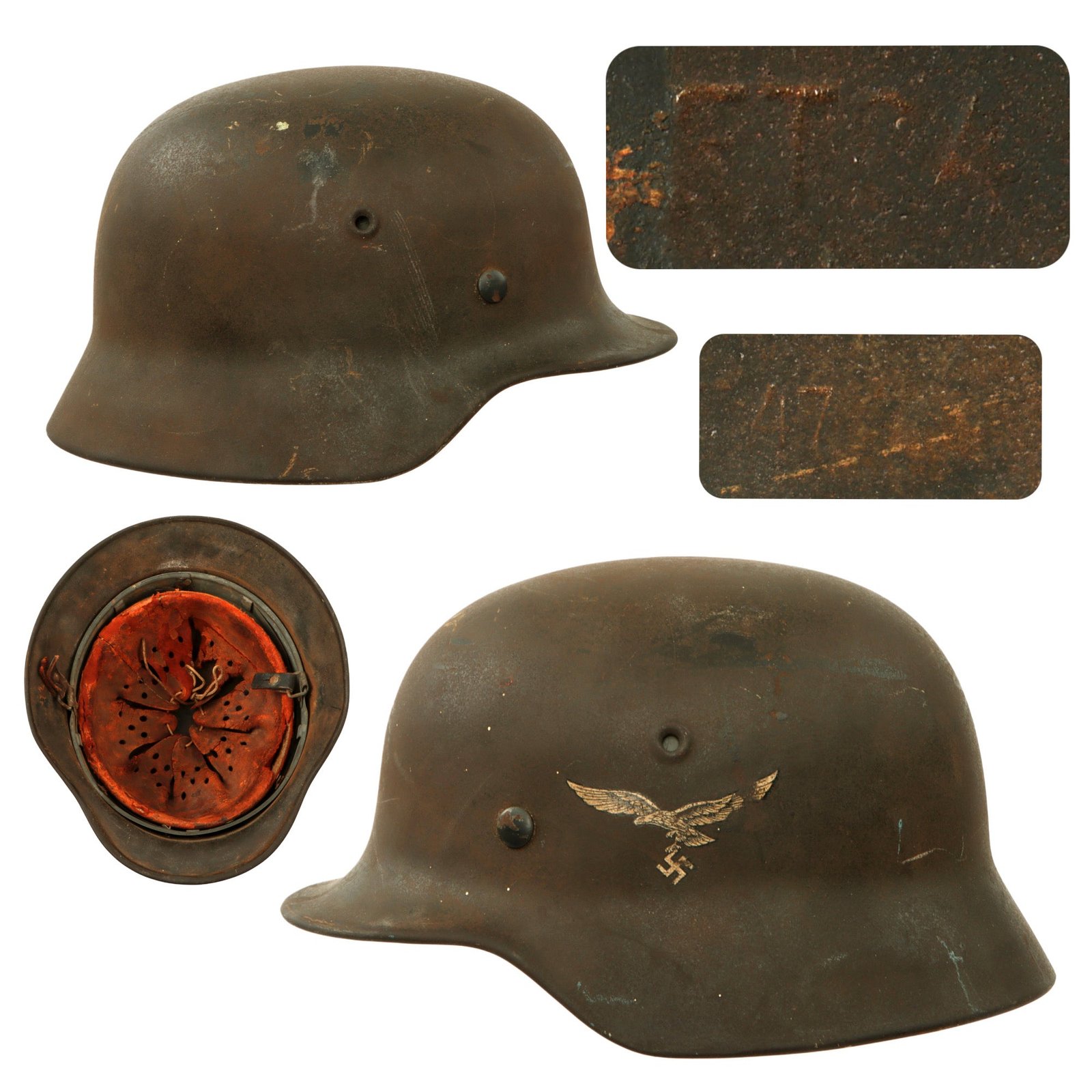 Original German WWII Luftwaffe Single Decal M40 Helmet with Relic Size 56 Liner - Stamped ET64