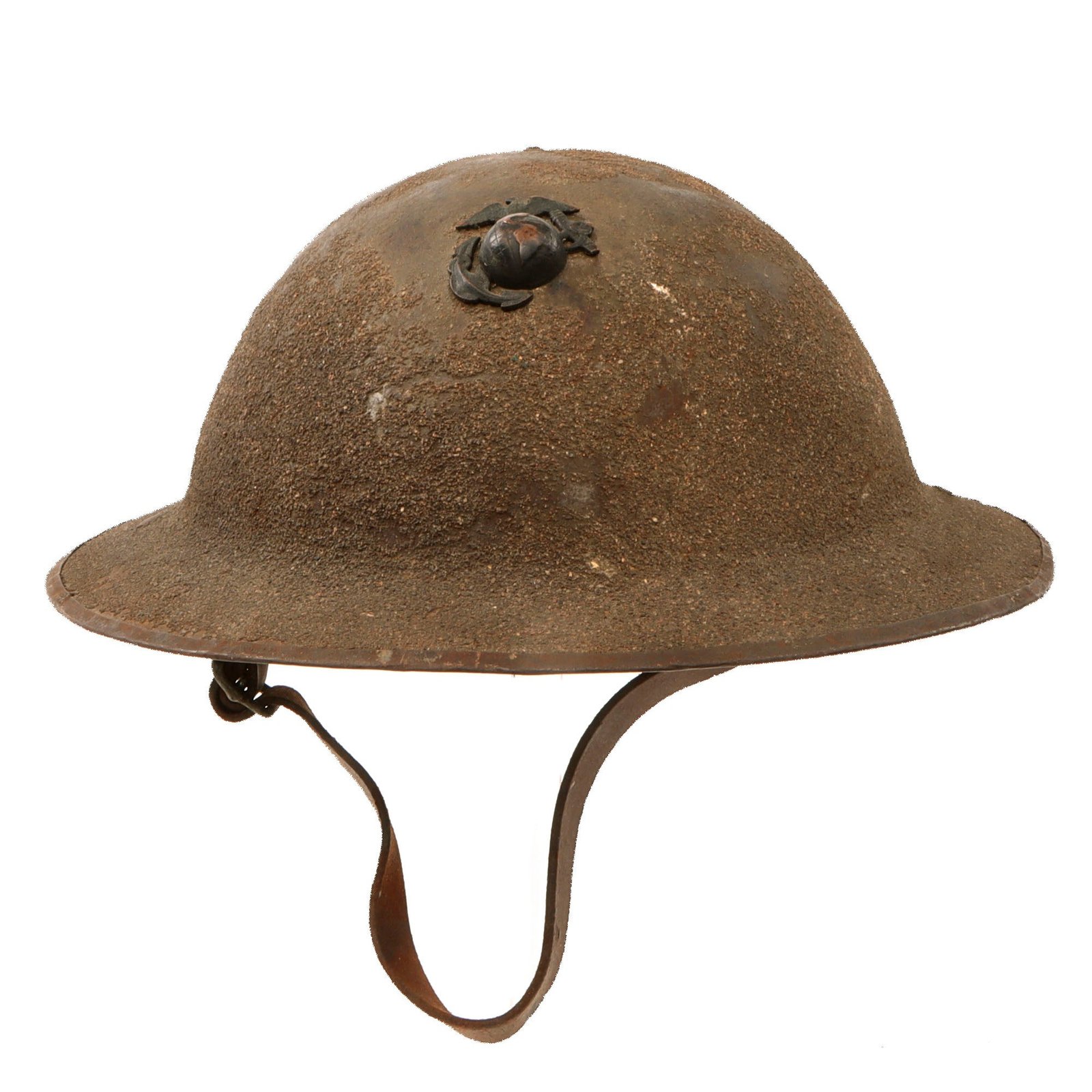 Original U.S. WWI Marine Corps British-Made Mk. I Helmet with EGA Device & Full Liner and Chinstrap