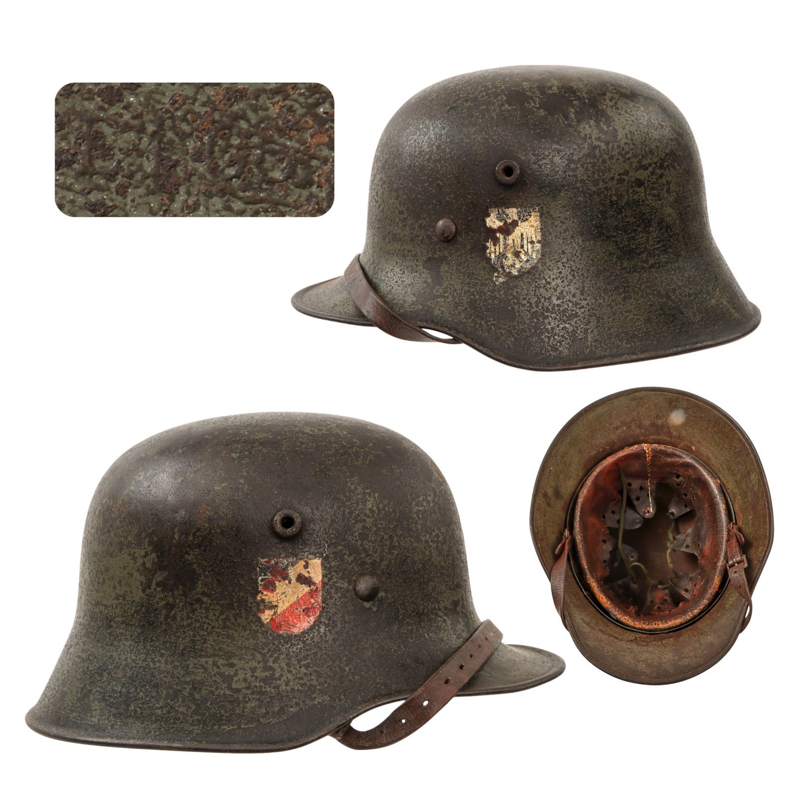 Original German WWII M18 Transitional Heer Army Double Decal Helmet with 58cm Liner and Chinstrap - Stamped ET66