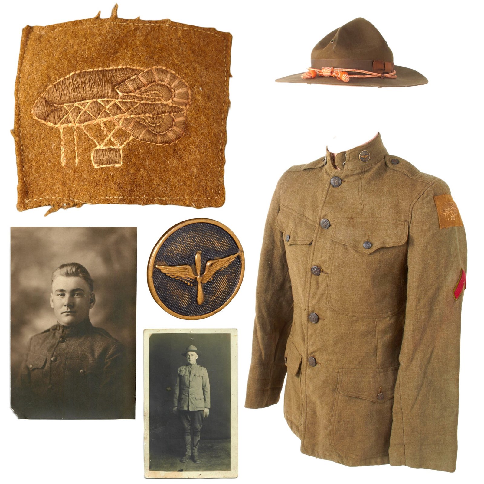 Original U.S. WWI Observation Balloon Company Uniform Group with Signal Corps M1911 Campaign Hat & Photos of Wearer - Rare Balloon Patch