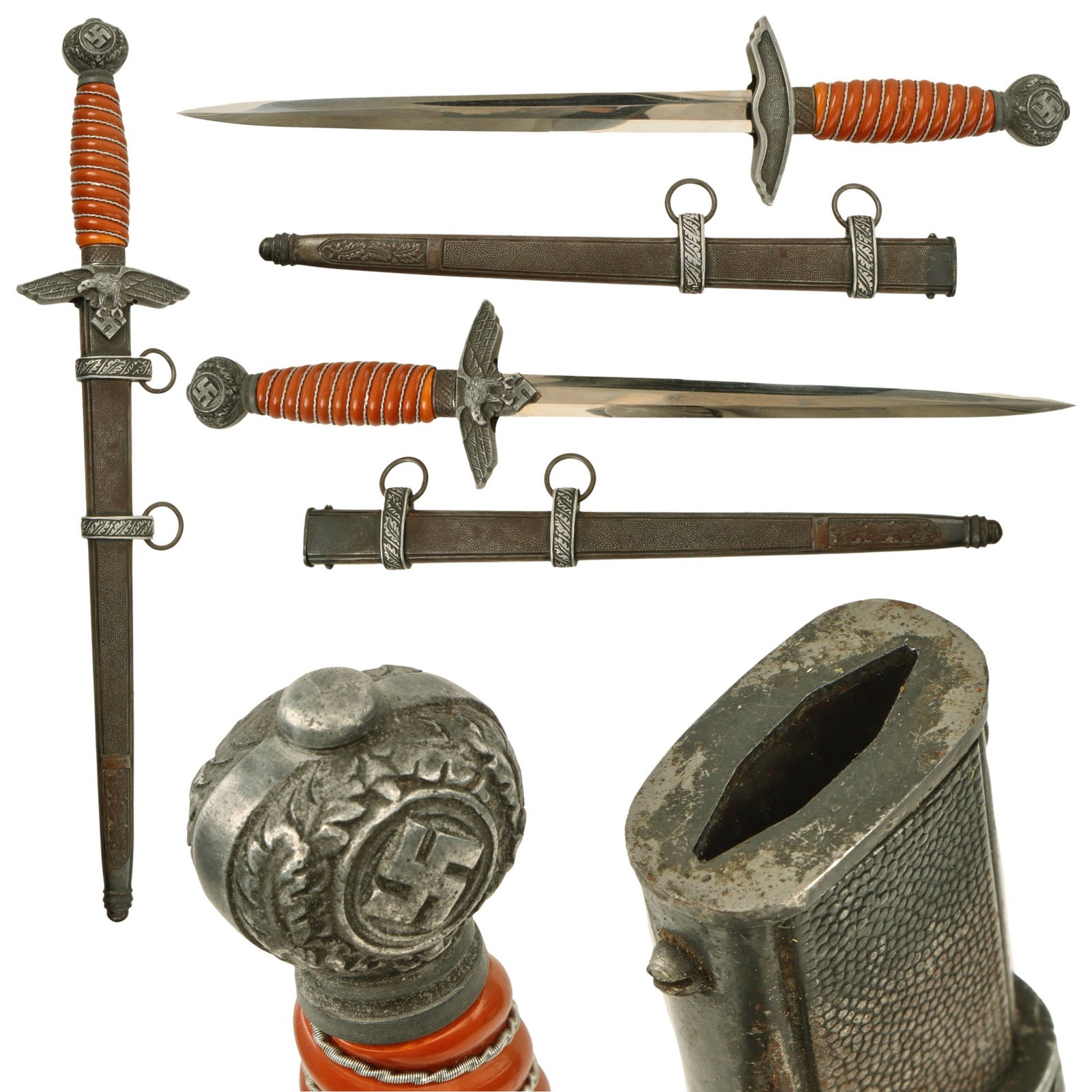 Original WWII German 2nd Model Luftwaffe Dagger with Scabbard - Unmarked Nickel Plated Blade
