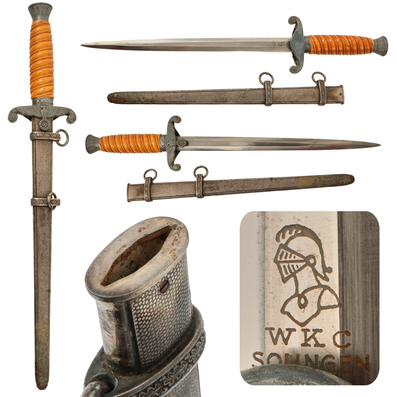 Original German WWII Heer Army Officer Dagger by W.K.C. Waffenfabrik of Solingen with Scabbard
