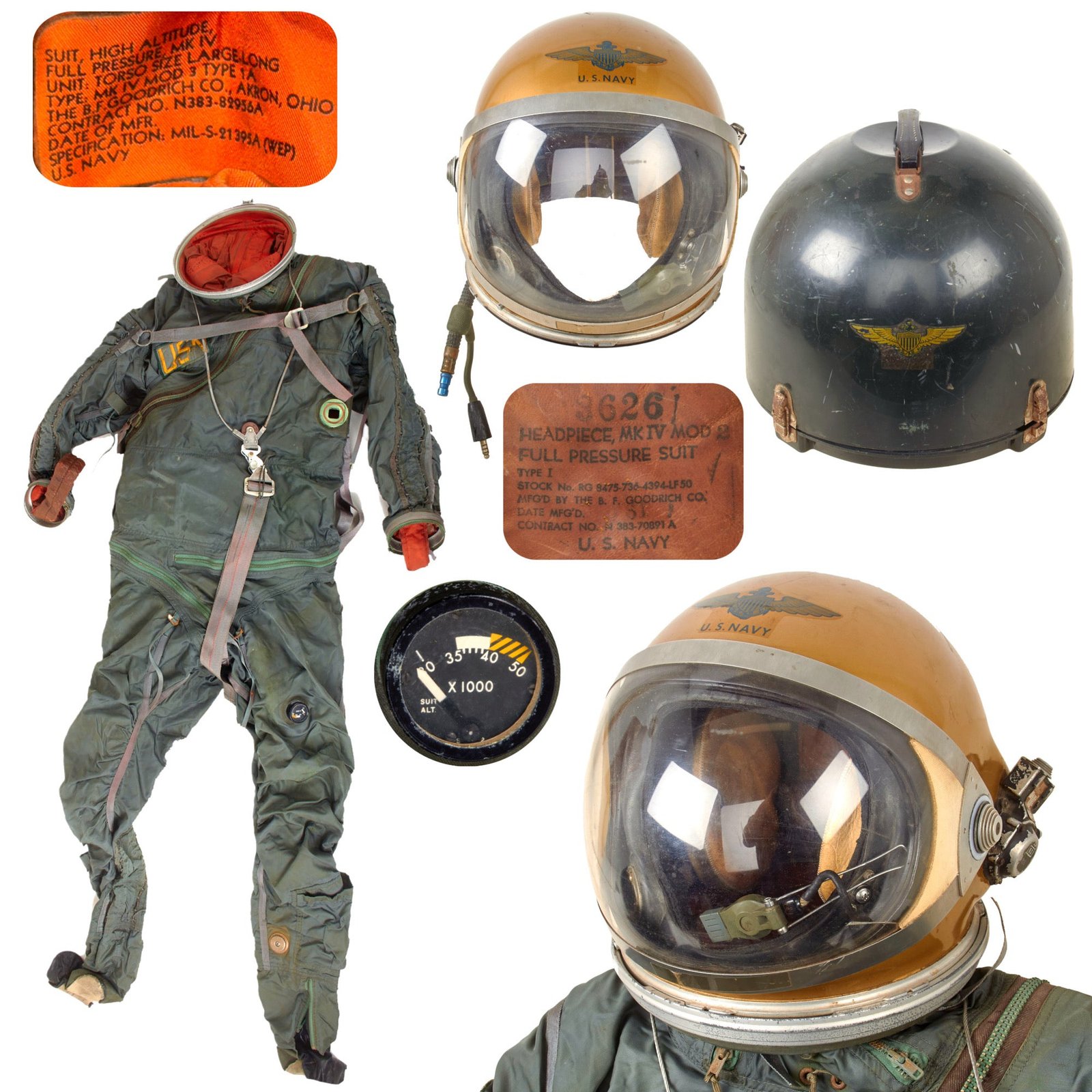 Original U.S. 1950s Navy High Altitude Full Pressure MK IV MOD. 2 Flight Helmet & Mark IV Mod 3 Pressure Suit with Helmet Transit Case - NASA Mercury Program