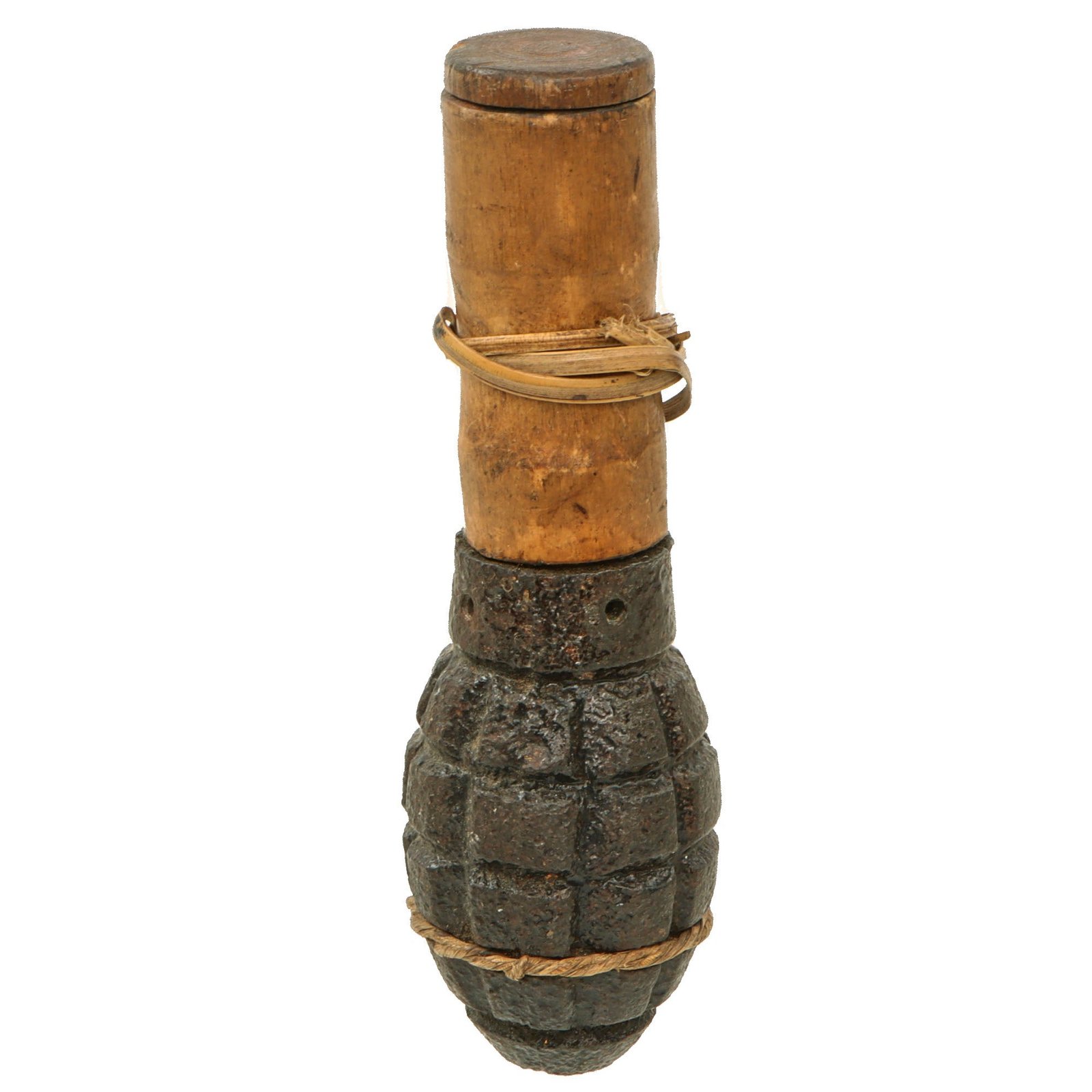 Original Vietnam War NVA / VC North Vietnamese Short Stick Fragmentation Grenade with Tied Reed - Inert