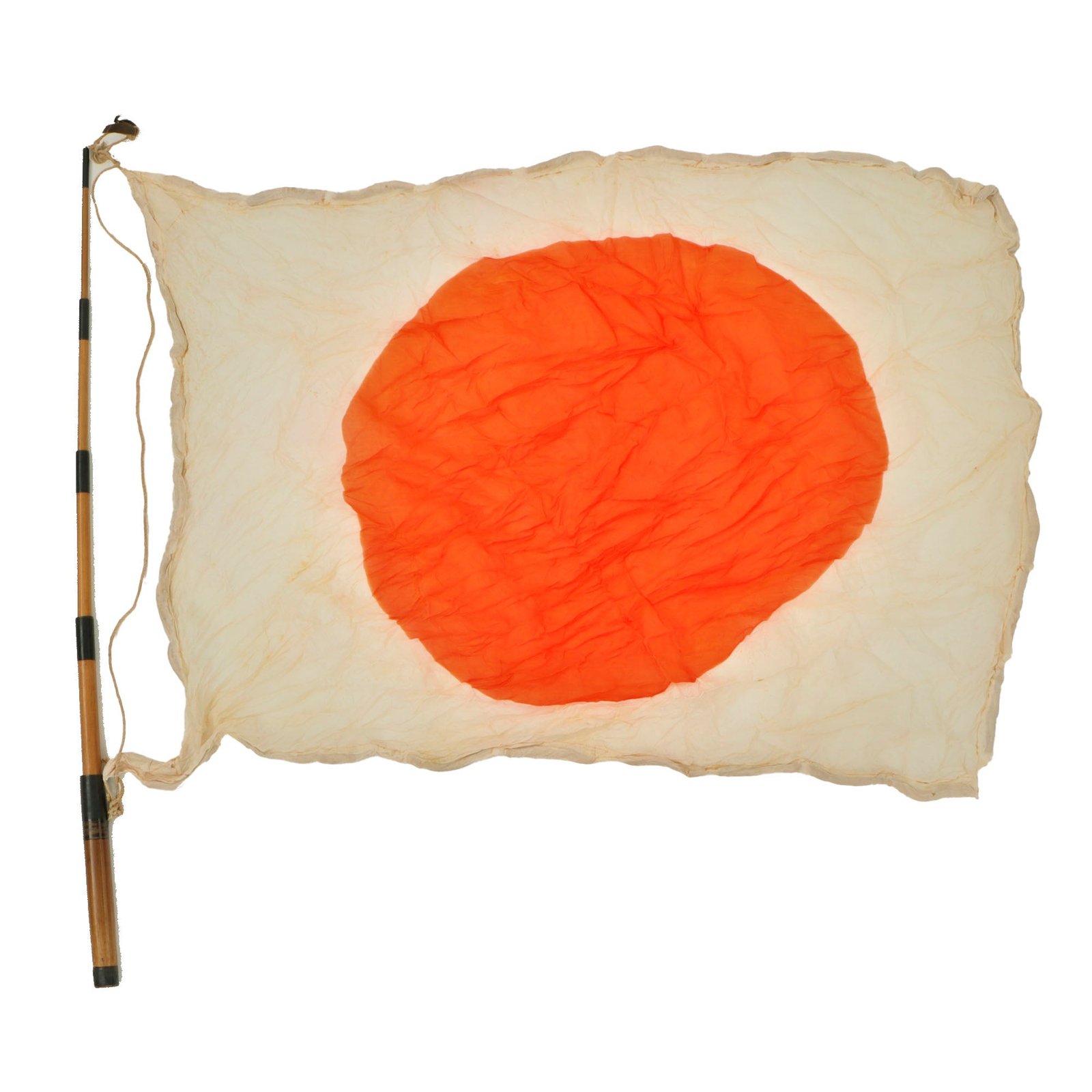 Original Japanese WWII Pilot Bail Out Float Flag With Telescoping Bamboo Pole - 30" x 38"