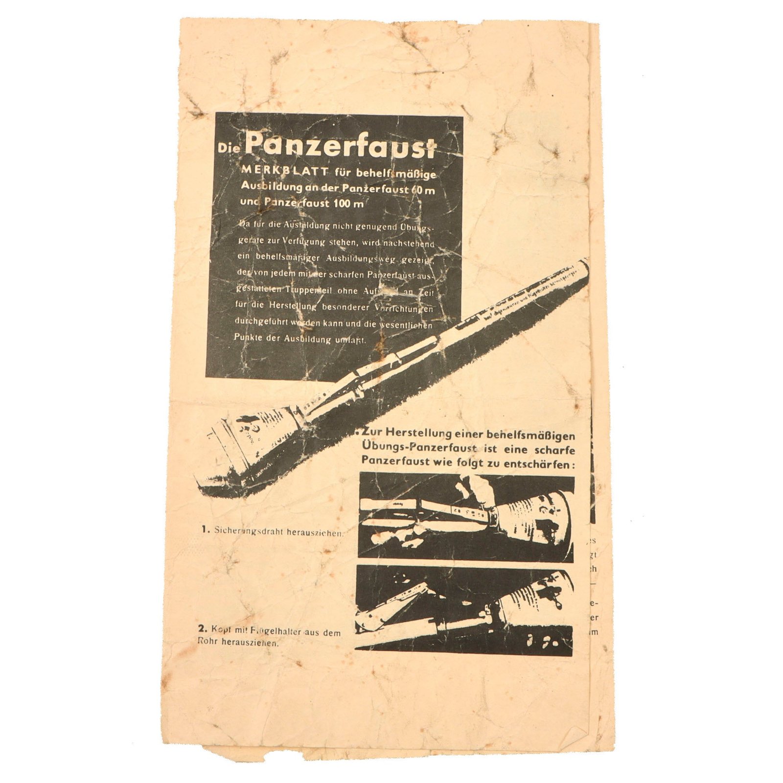 Original German WWII Panzerfaust Anti-Armor Weapon Instruction Pamphlet