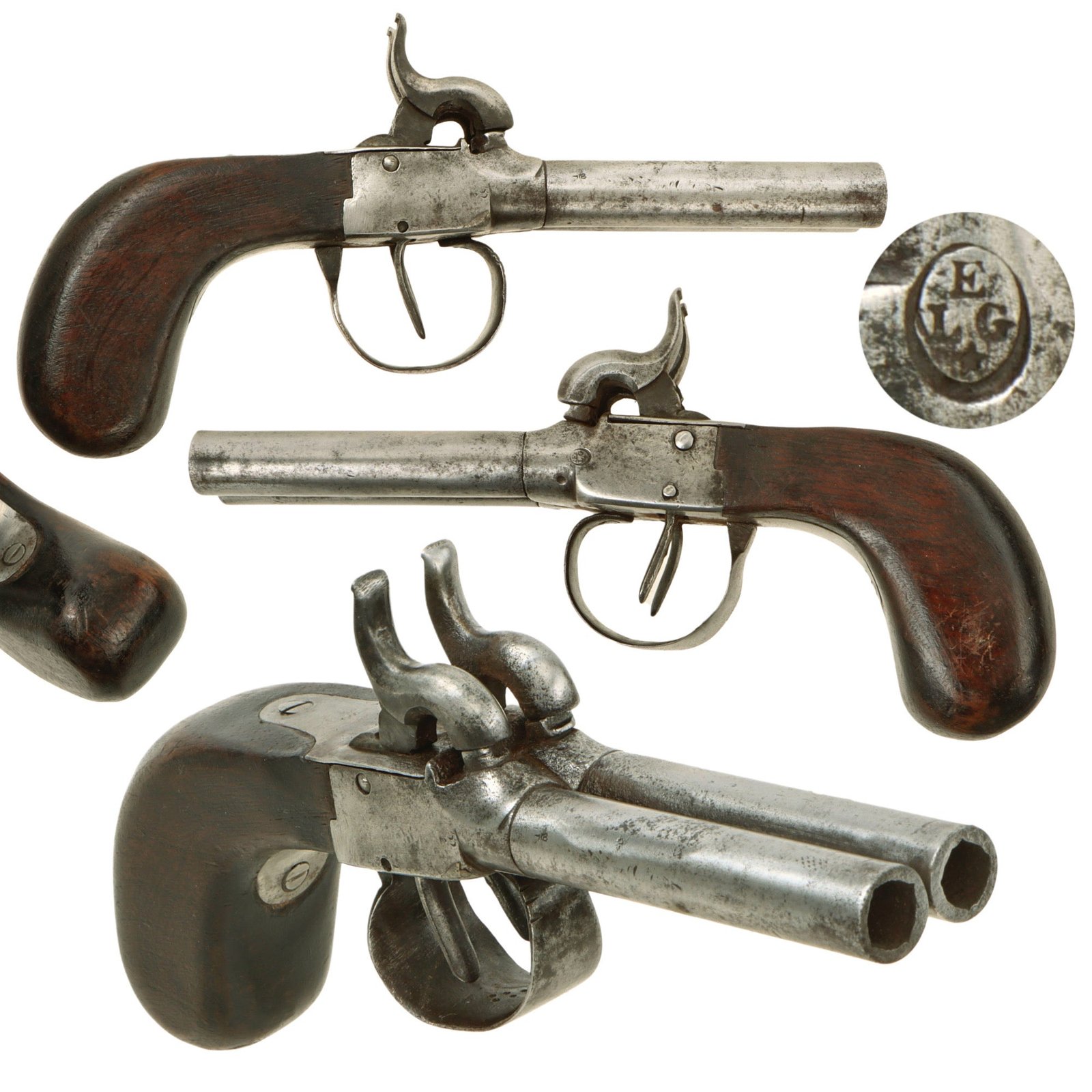 Original Victorian Era Belgian Double Barreled Percussion Pistol - Circa 1840