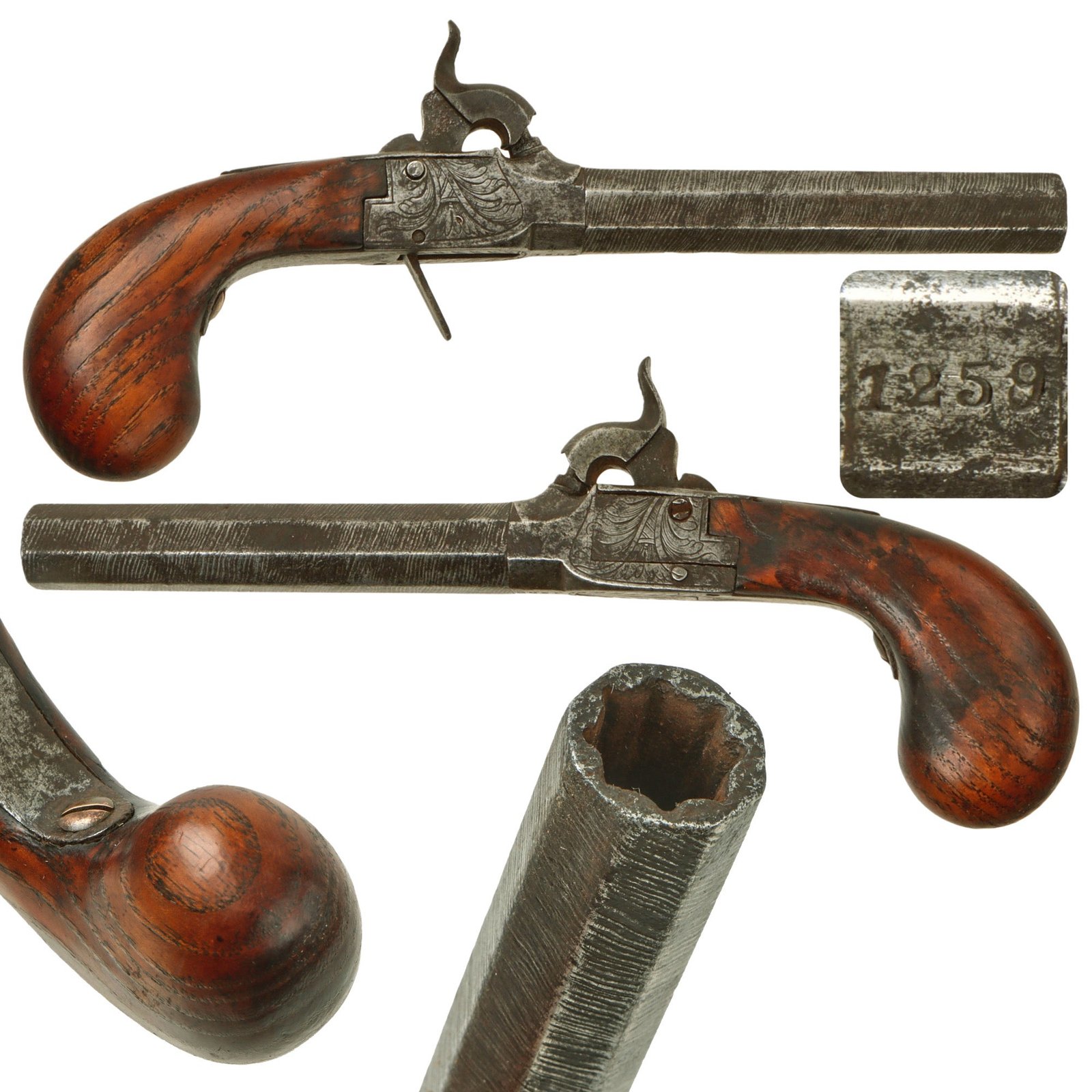 Original Belgian Percussion Boxlock Vest Pistol Serial 1259 with Turn Off Barrel and Fold Out Trigger - Circa 1845
