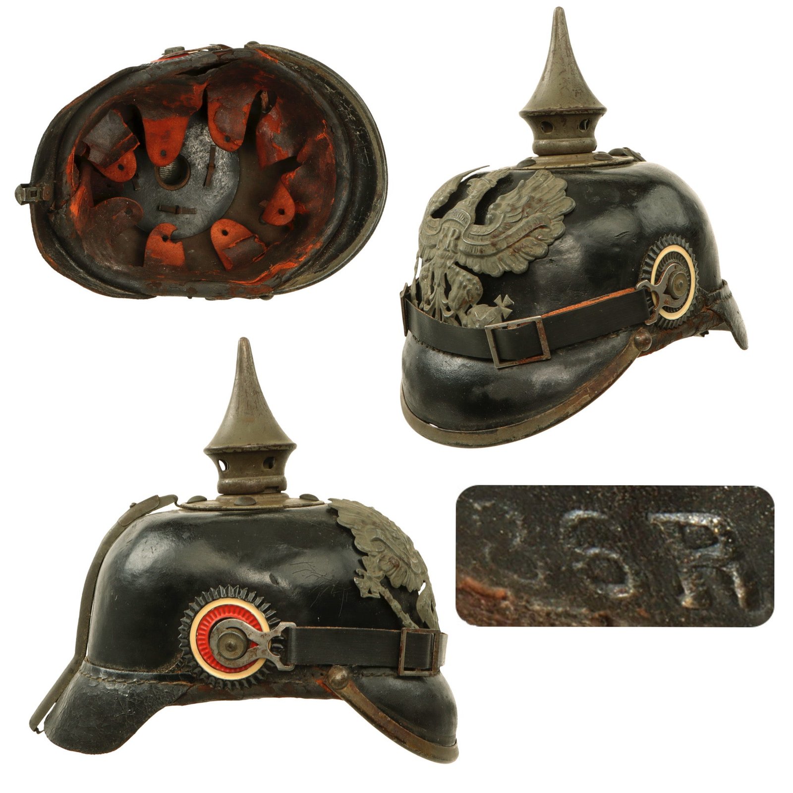 Original Imperial German WWI Prussian Unit-Marked EM/NCO Infantry M1915 Pickelhaube Spiked Helmet Depot-Dated 1918 with Reproduction Chinstrap